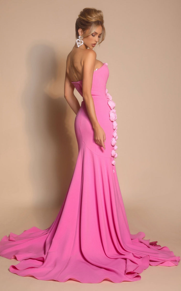 Prom Dresses 3D Floral Applique Formal Long Fitted Prom Dress Pink