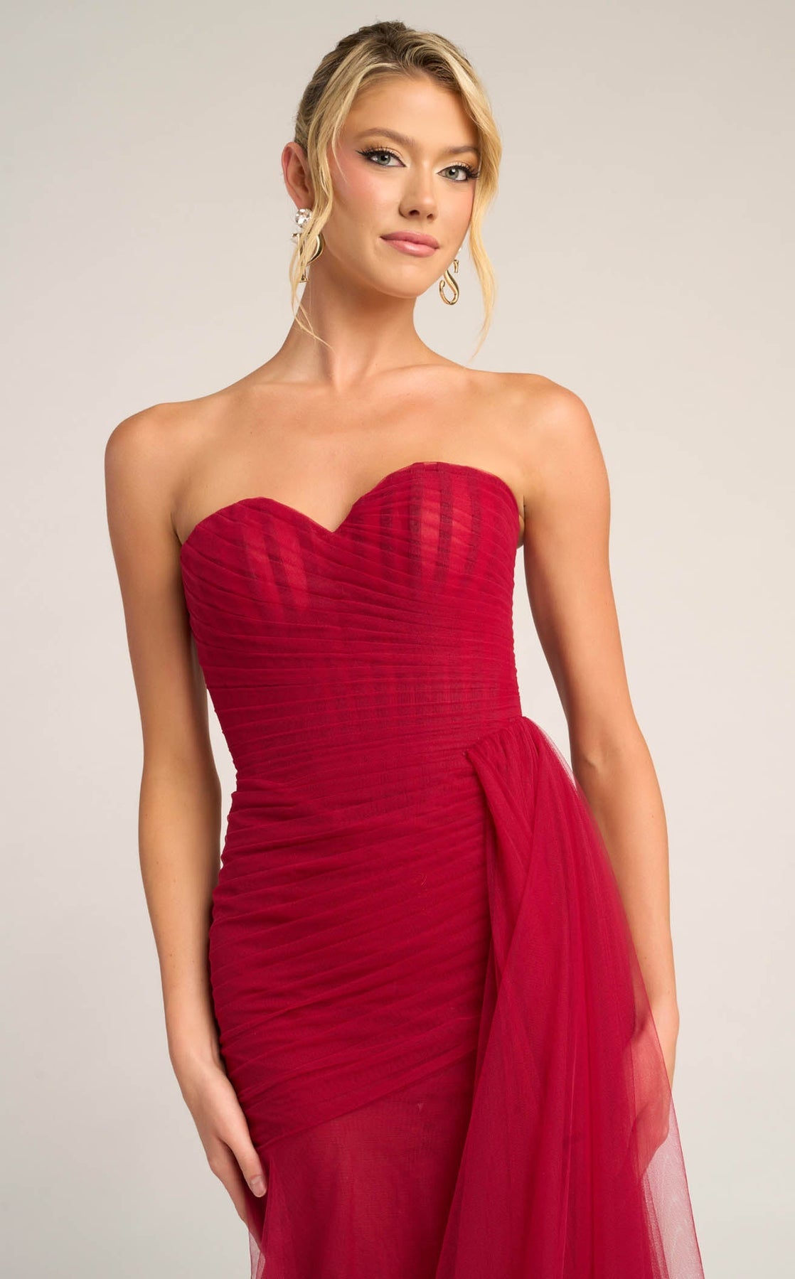 Strapless Long Tulle Evening Gown by Portia and Scarlett PS26307E in Red
