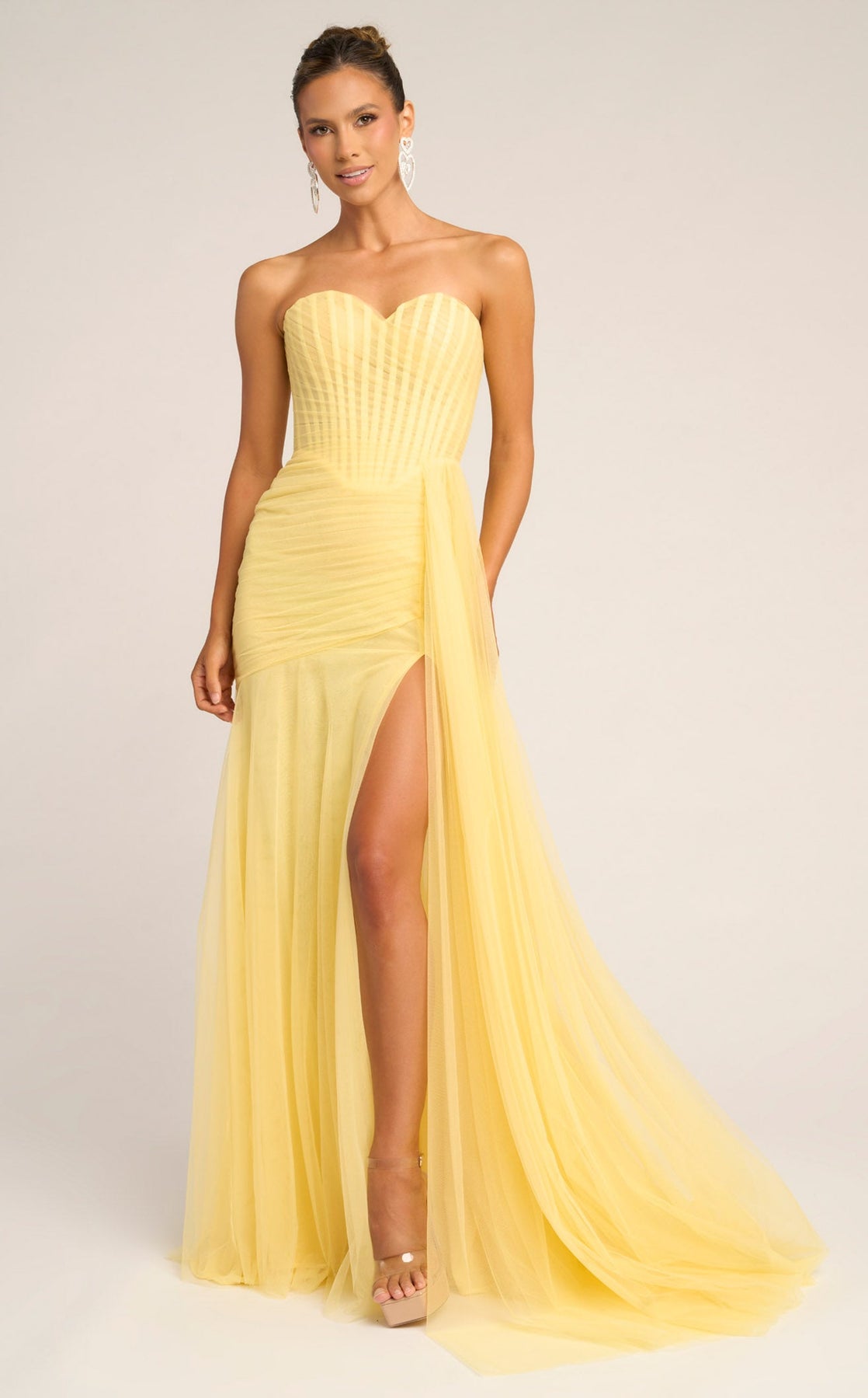 Strapless Long Tulle Evening Gown by Portia and Scarlett PS26307E in Yellow