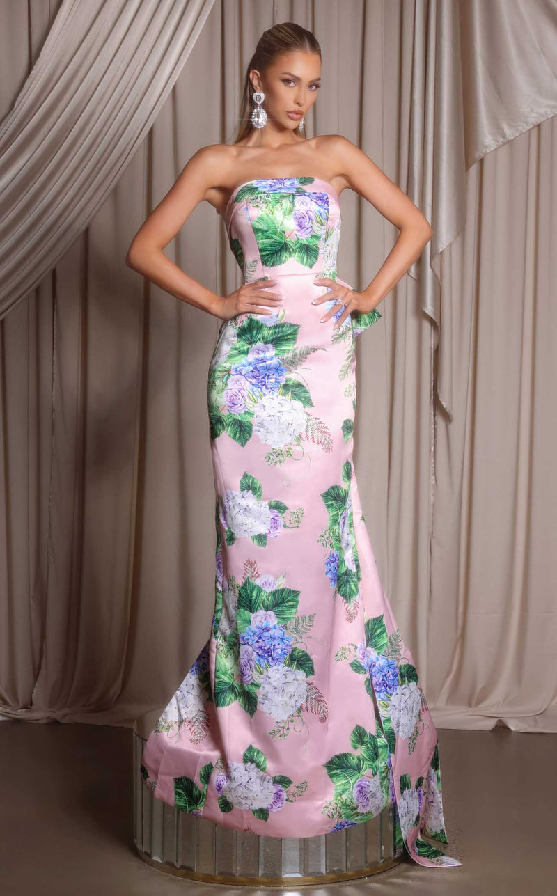 Prom Dresses Print Floral Formal Long Fitted Prom Dress Pink