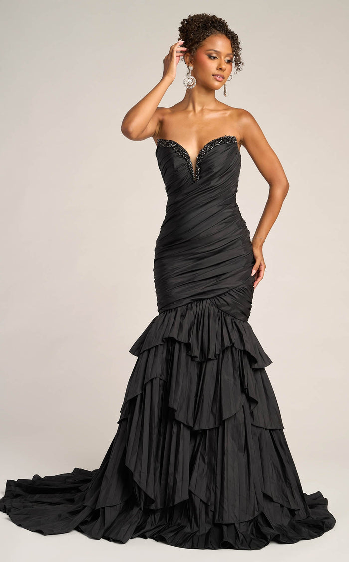 Prom Dresses Ruffle Beaded Formal Long Mermaid Prom Dress Black