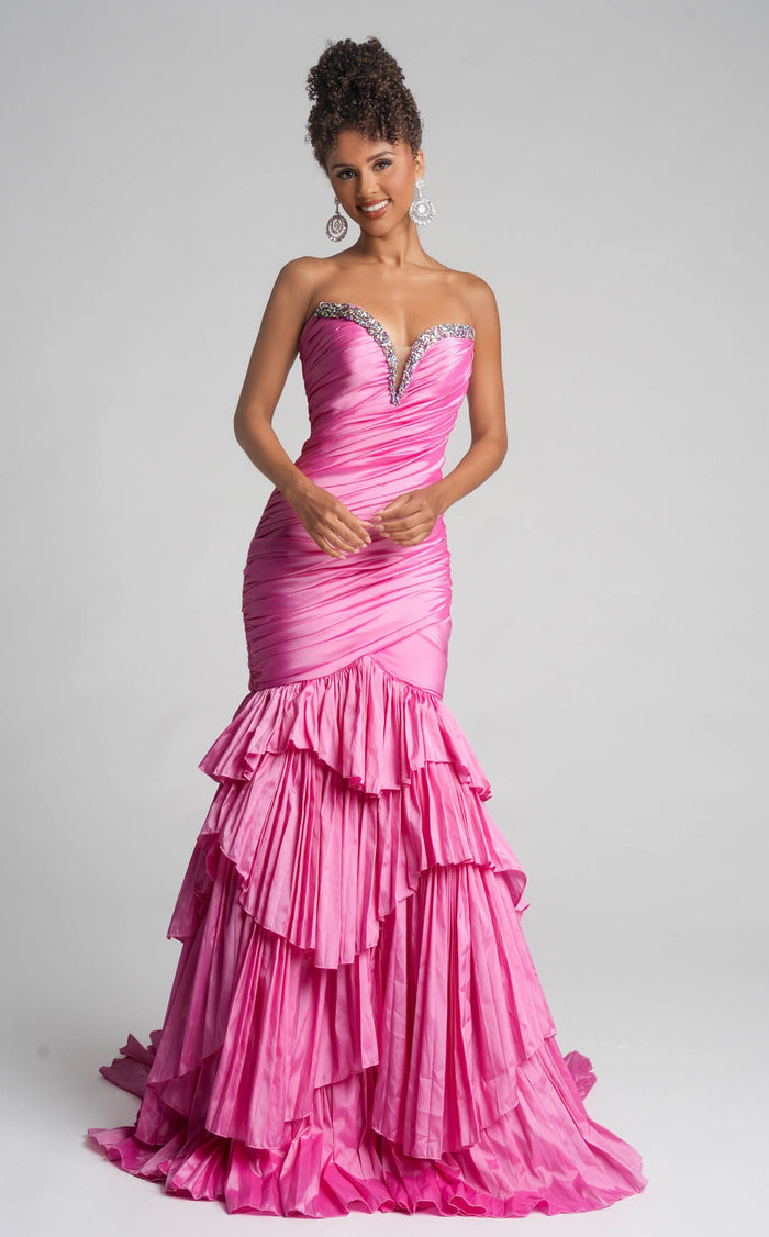 Prom Dresses Ruffle Beaded Formal Long Mermaid Prom Dress Pink