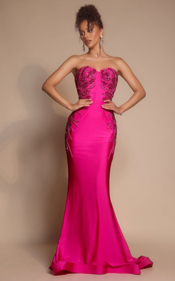 Prom Dresses Long Formal Sequin Beaded Prom Dress Hot Pink