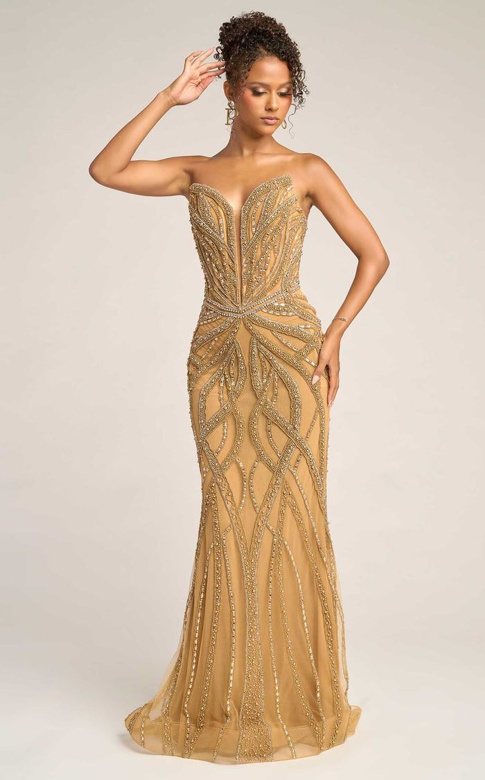Prom Dresses Sequin Beaded Mermaid Long Formal Prom Dress Gold