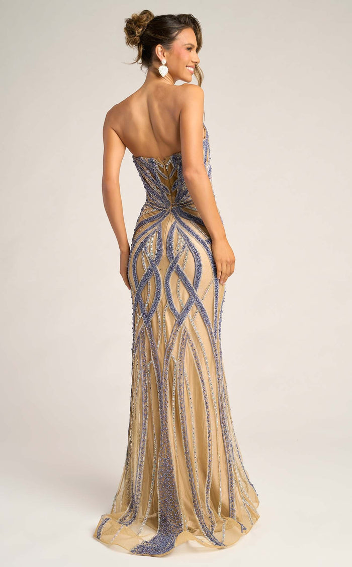 Prom Dresses Sequin Beaded Mermaid Long Formal Prom Dress Nude Blue Silver
