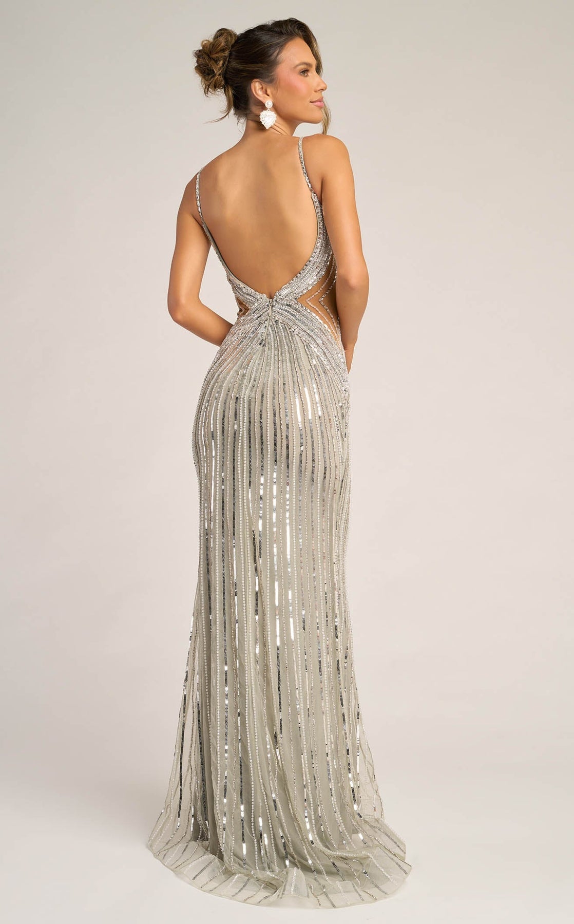 Prom Dresses Long Formal Sequin Fitted Beaded Prom Dress Silver