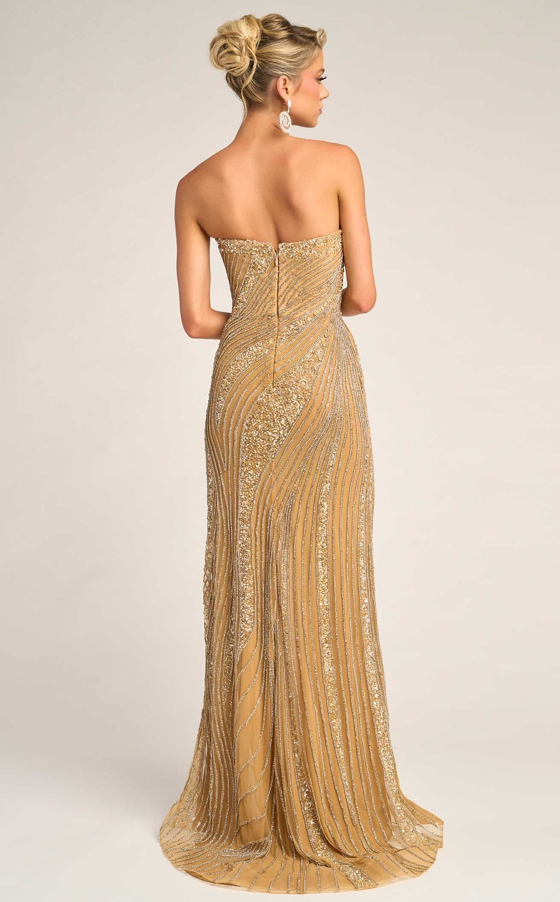 Sweetheart Beaded Evening Gown by Portia and Scarlett 26410C in Gold