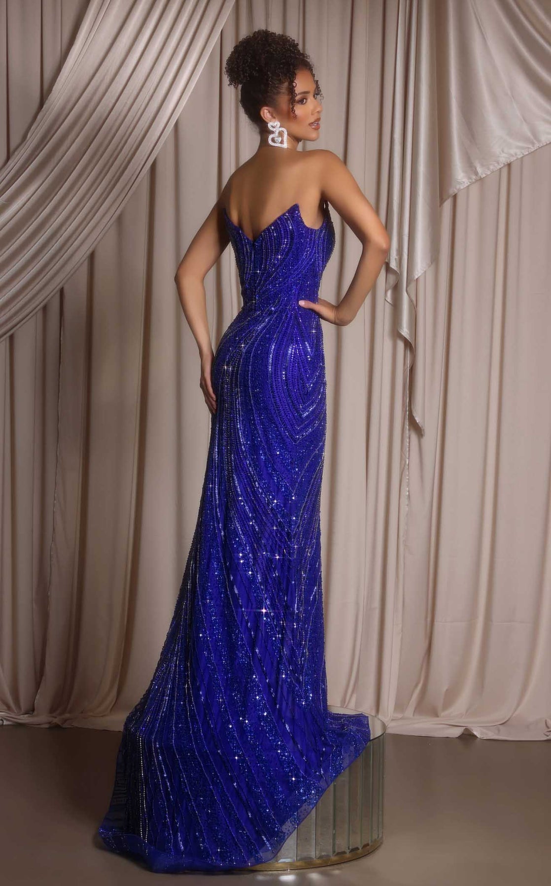 Prom Dresses Beaded Fitted Long Formal Corset Glitter Prom Dress Cobalt