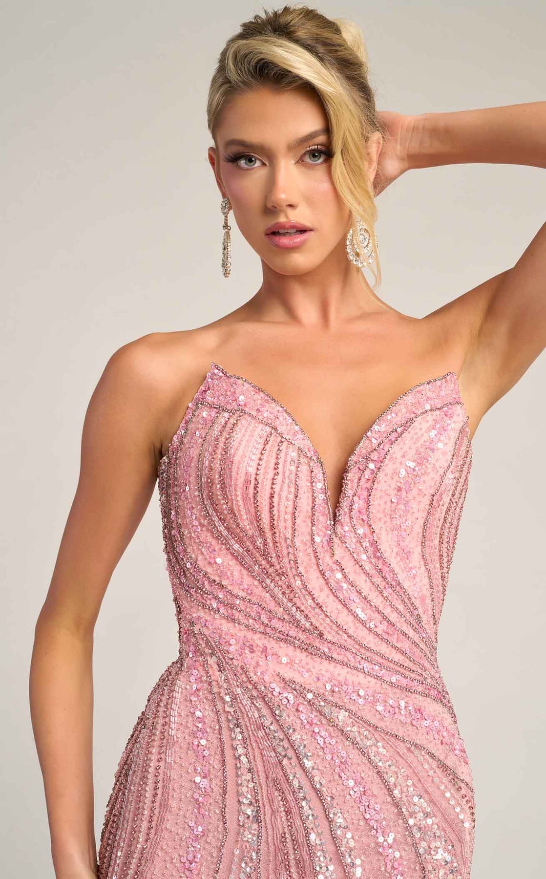 Prom Dresses Beaded Fitted Long Formal Corset Glitter Prom Dress Pink