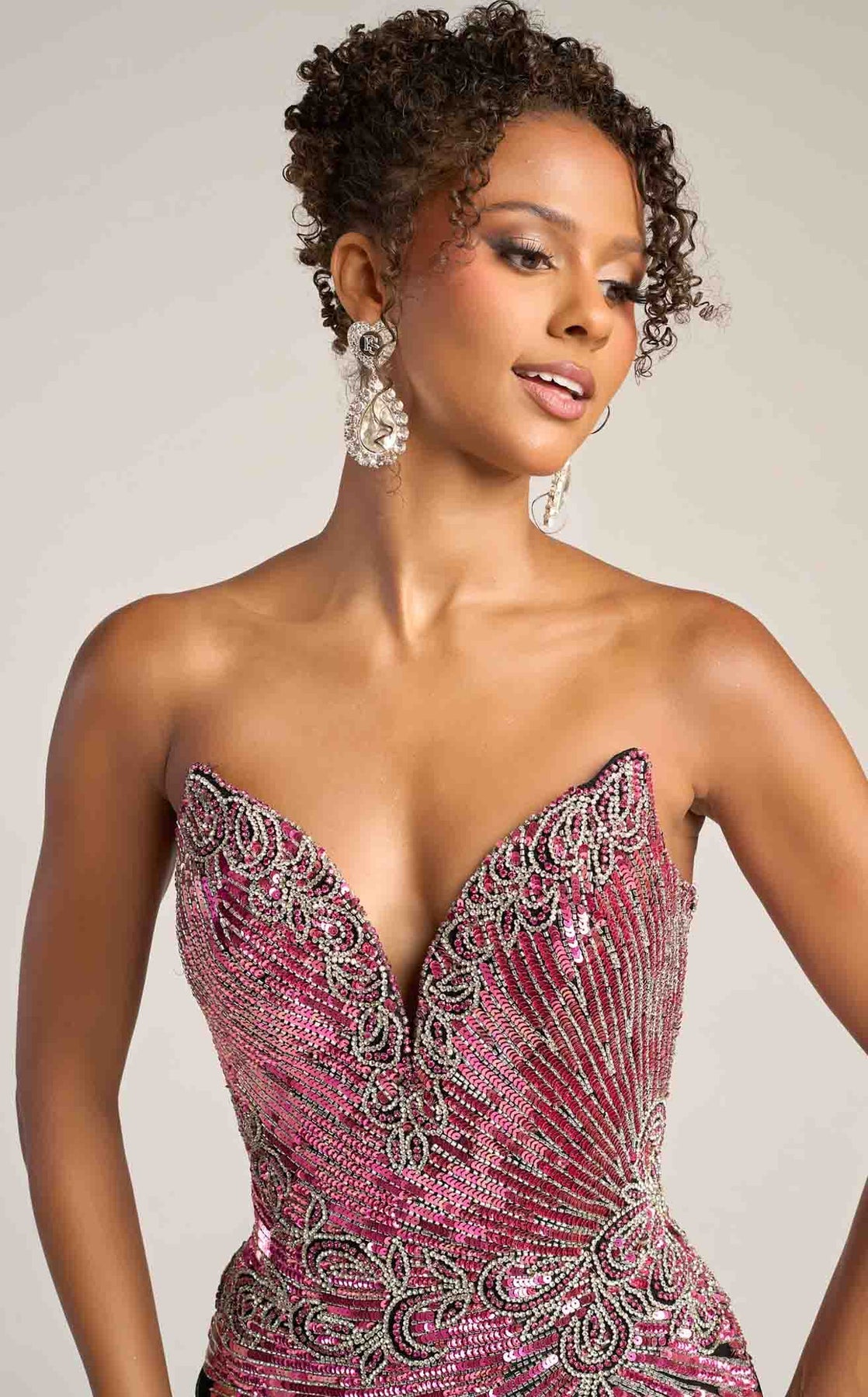 Prom Dresses Long Beaded Sequin Corset Metallic Formal Prom Dress Portia and Scarlett PS26413C Black/Fuchsia