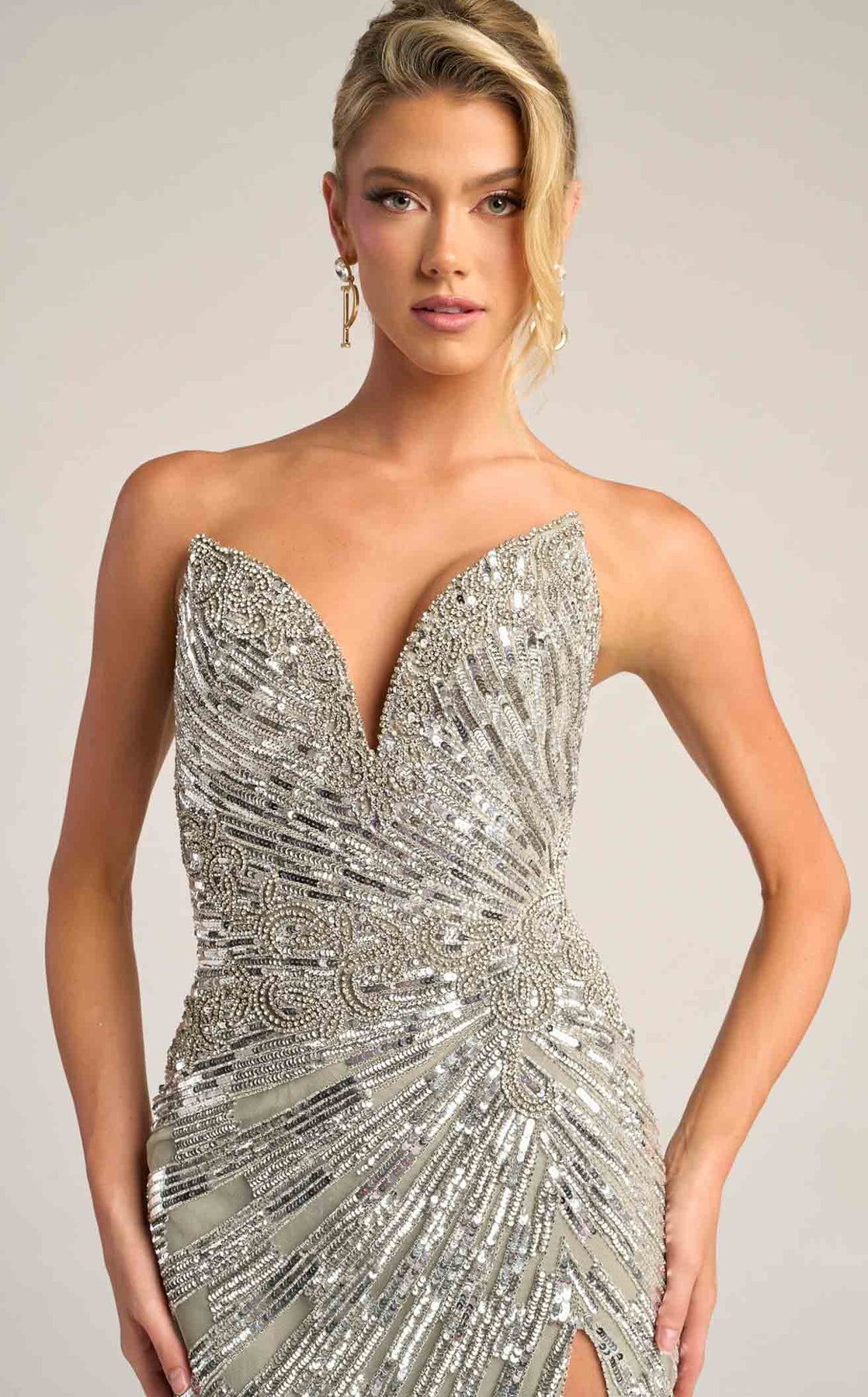 Prom Dresses Long Formal Beaded Sequin Corset Metallic Prom Dress Portia and Scarlett PS26413C Silver