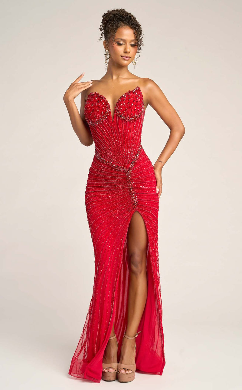 Prom Dresses Formal Corset Beaded Long Prom Dress Red