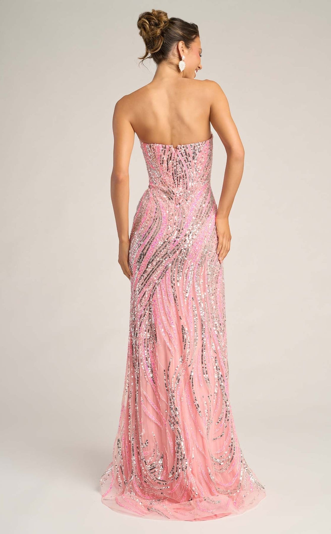 Strapless Sequin Gown with High Slit by Portia and Scarlett PS26419C in Pink/Silver