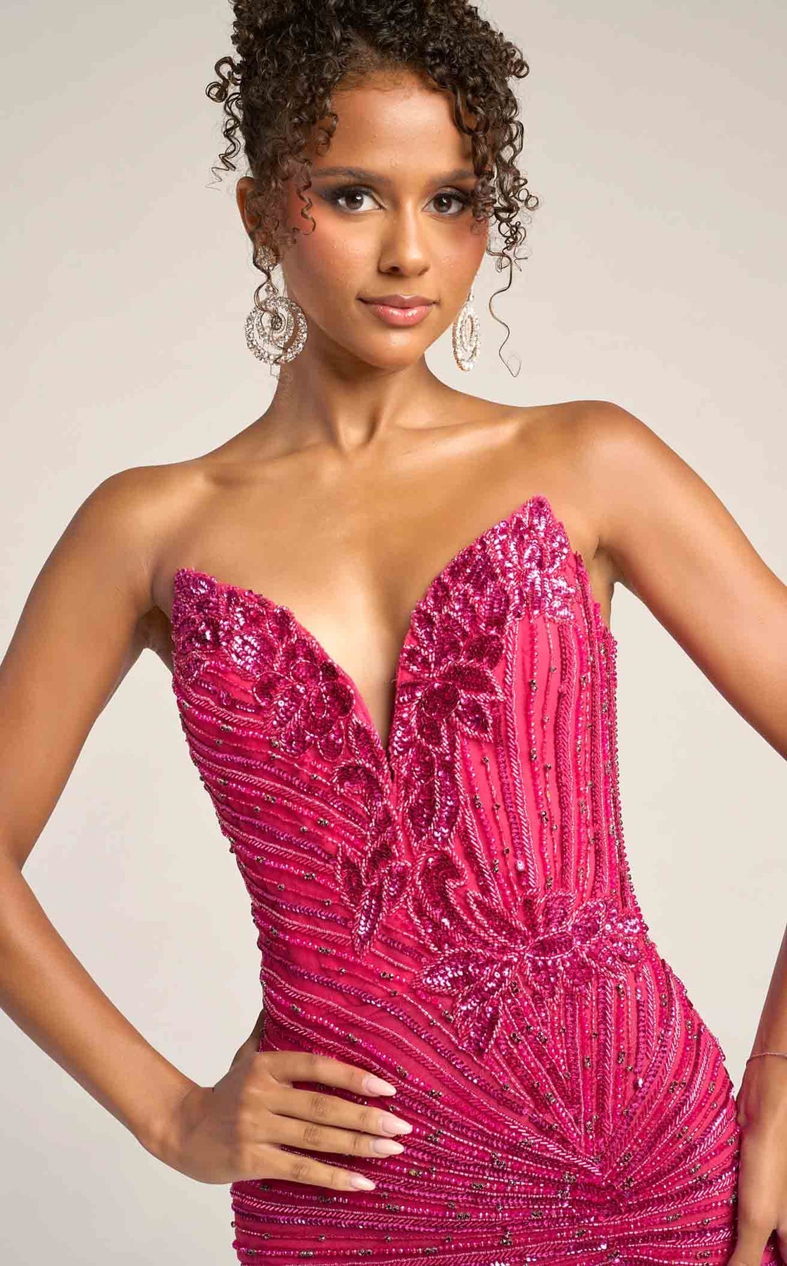 Strapless Long Beaded Prom Dress by Portia and Scarlett PS26422C in Fuchsia
