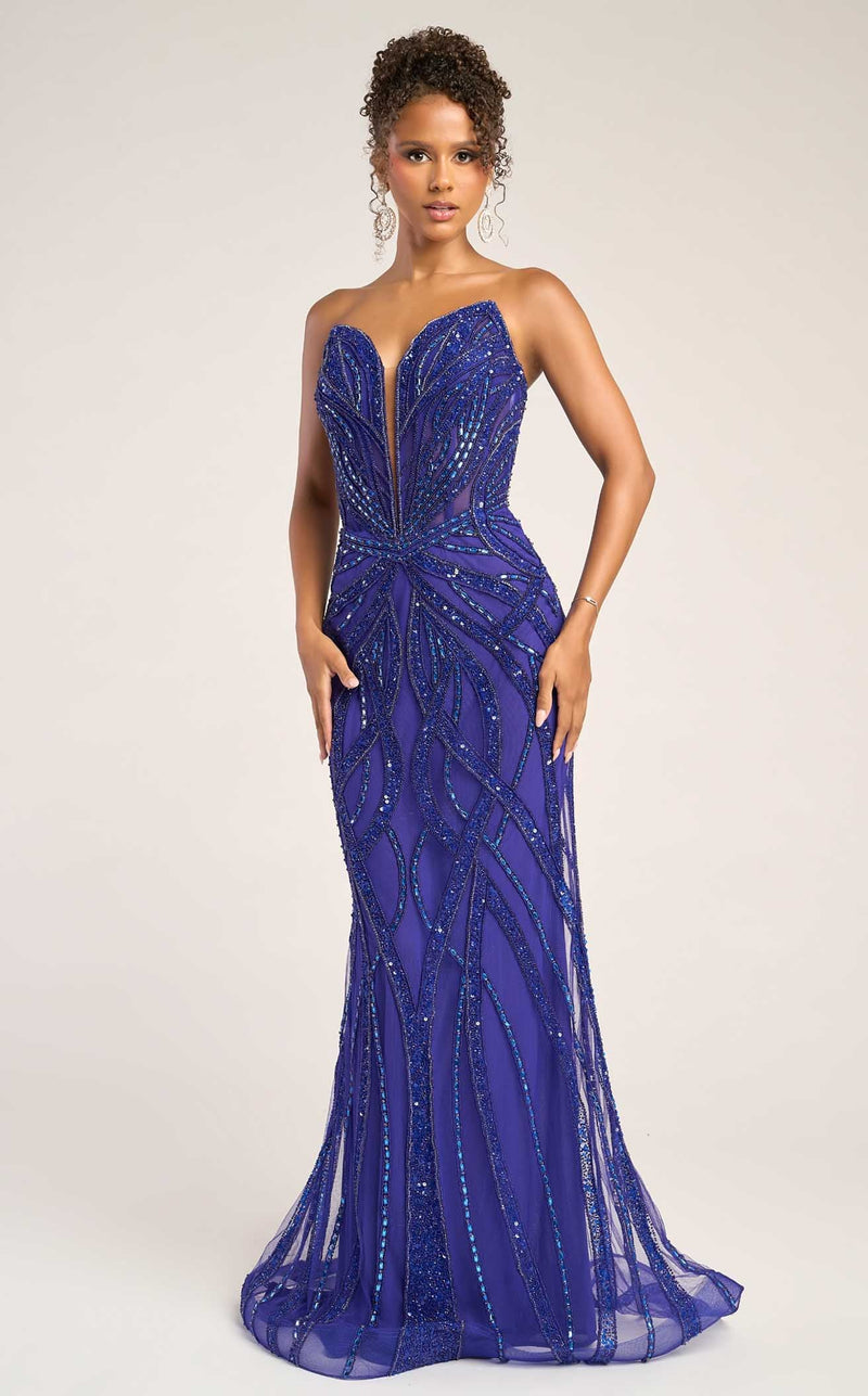 Prom Dresses Corset Formal Long Beaded Prom Dress Cobalt