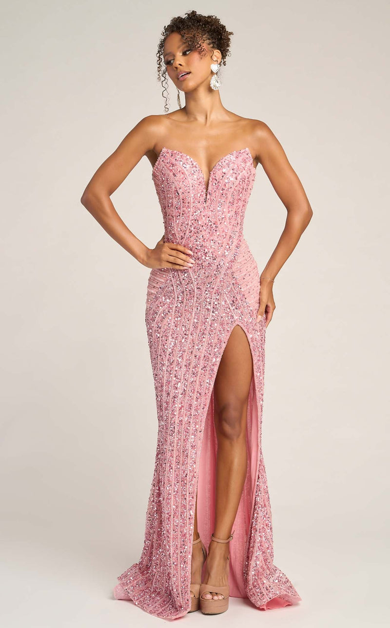Prom Dresses Floral Applique Formal Long Prom Dress Pink