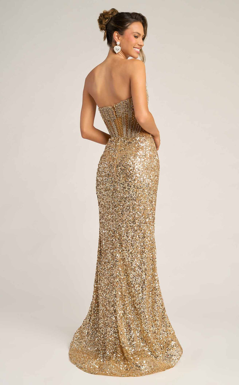 Prom Dresses Beaded Sequin Formal Long Evening Prom Dress Gold