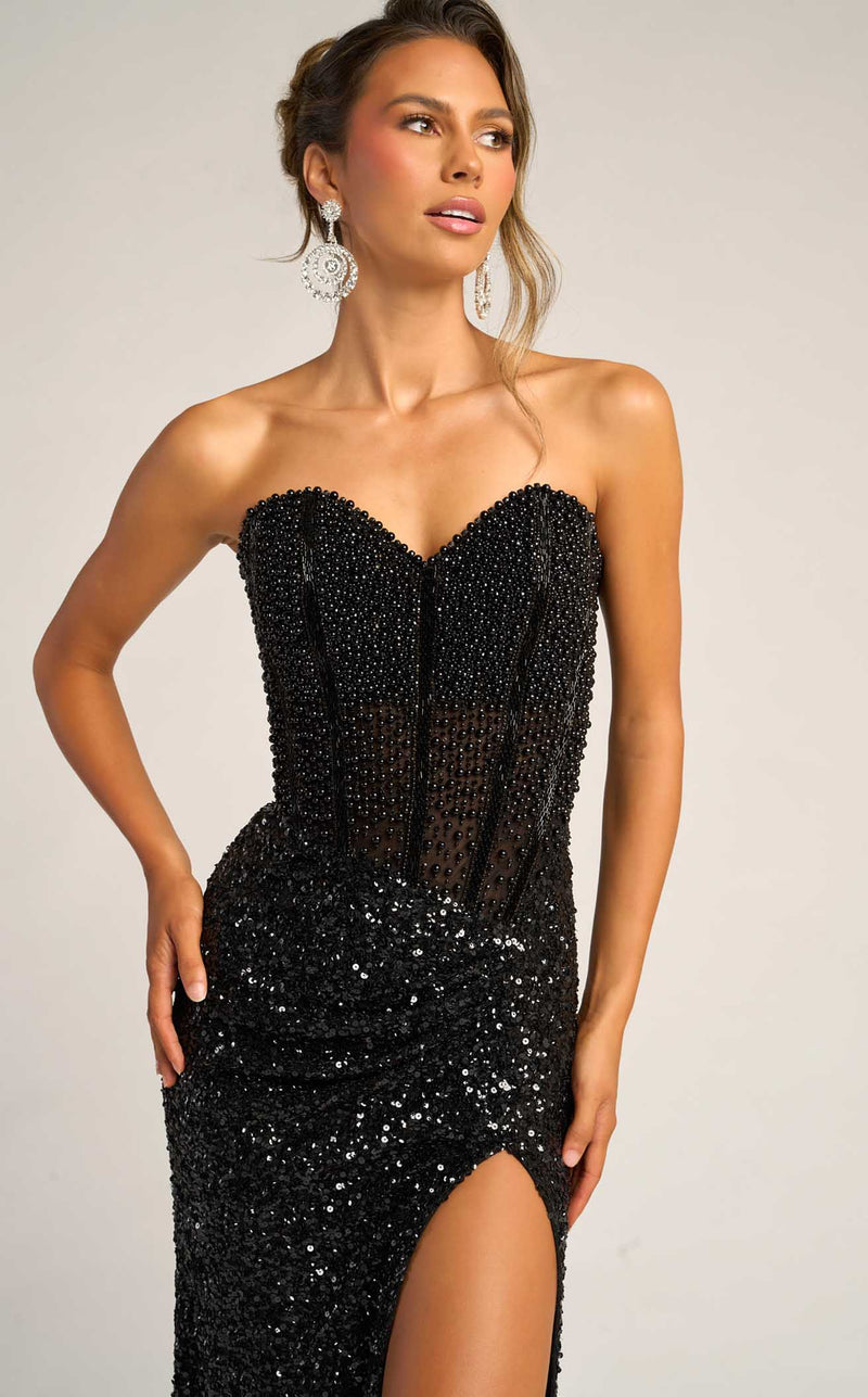 Prom Dresses Corset Formal Long Beaded Prom Dress Black
