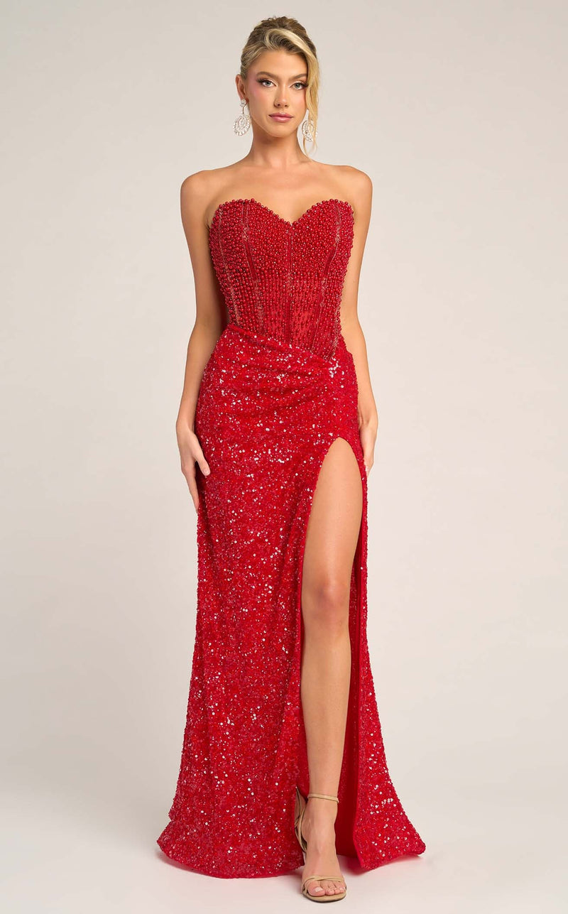 Prom Dresses Corset Formal Long Beaded Prom Dress Red