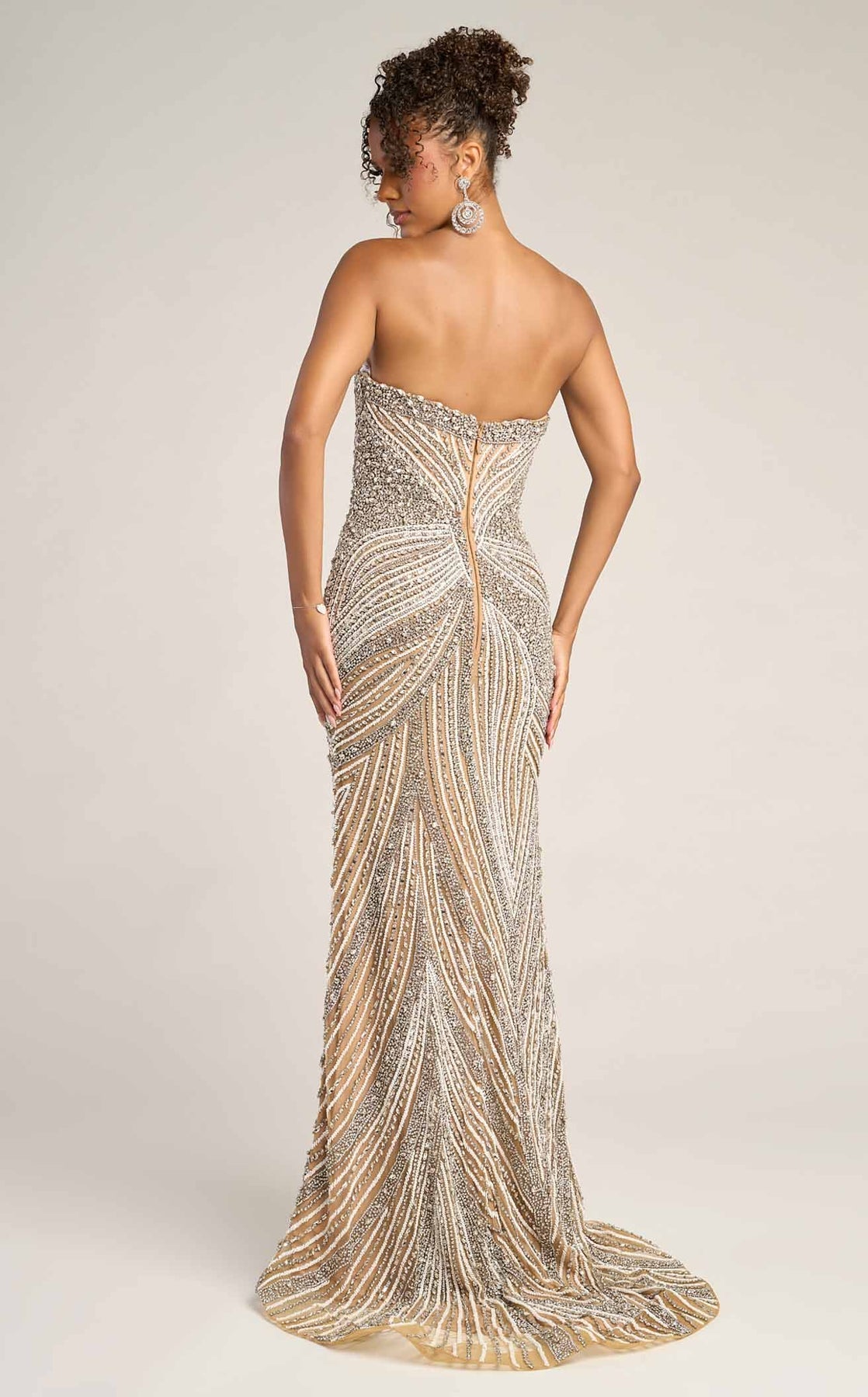 Strapless Beaded Gown by Portia and Scarlett PS26448C in Nude/Silver