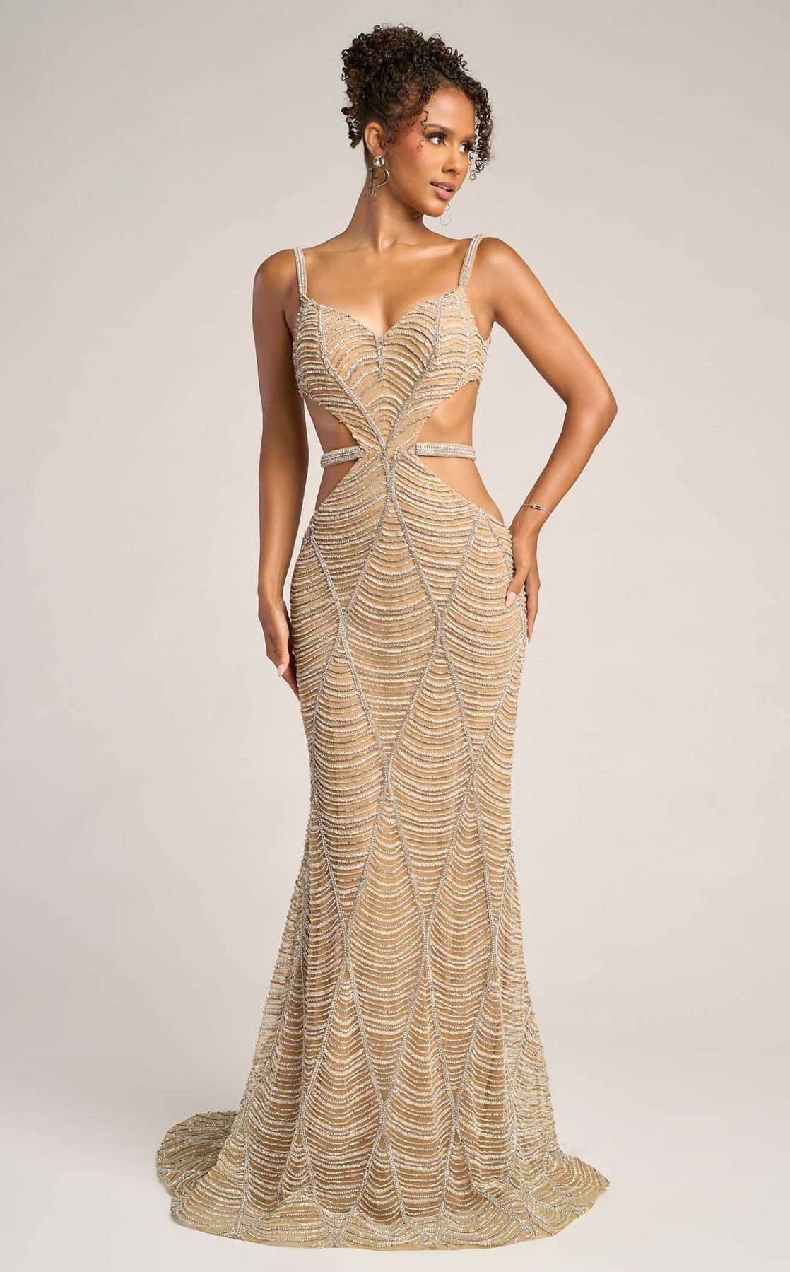 Sweetheart Gown Beaded Prom Dress by Portia and Scarlett PS26455C in Nude/Silver