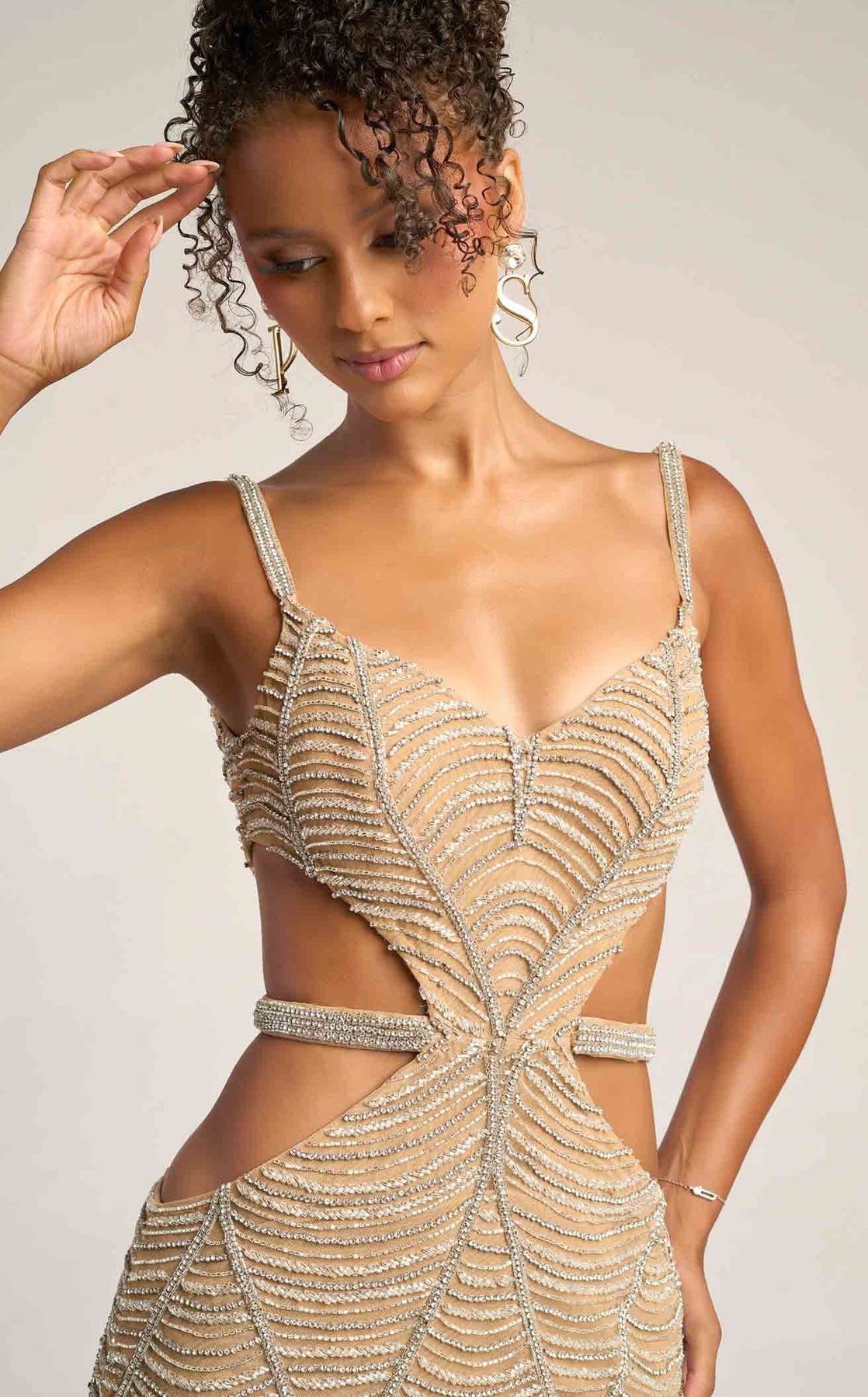 Sweetheart Gown Beaded Prom Dress by Portia and Scarlett PS26455C in Nude/Silver
