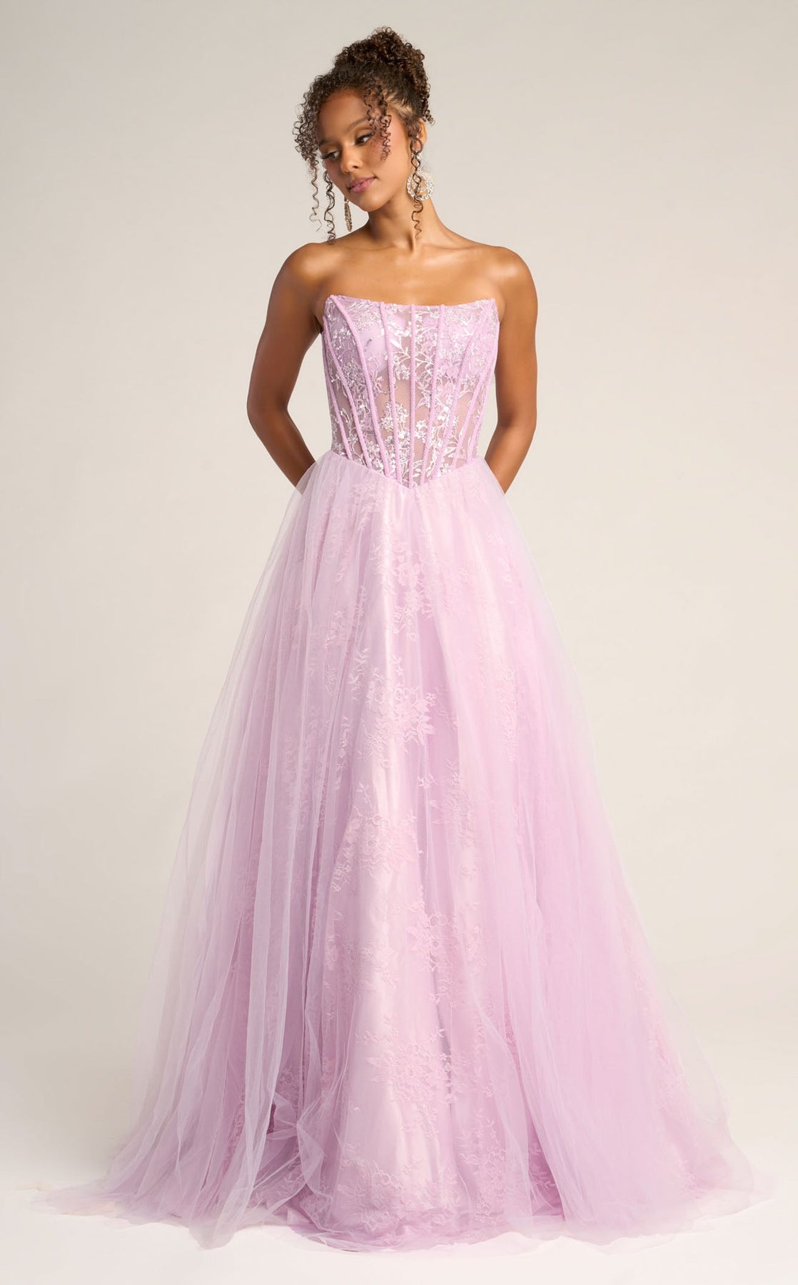 Prom Dresses Long Formal Floral Applique Corset Ball Gown Prom Dress Portia and Scarlett XO023 Lilac