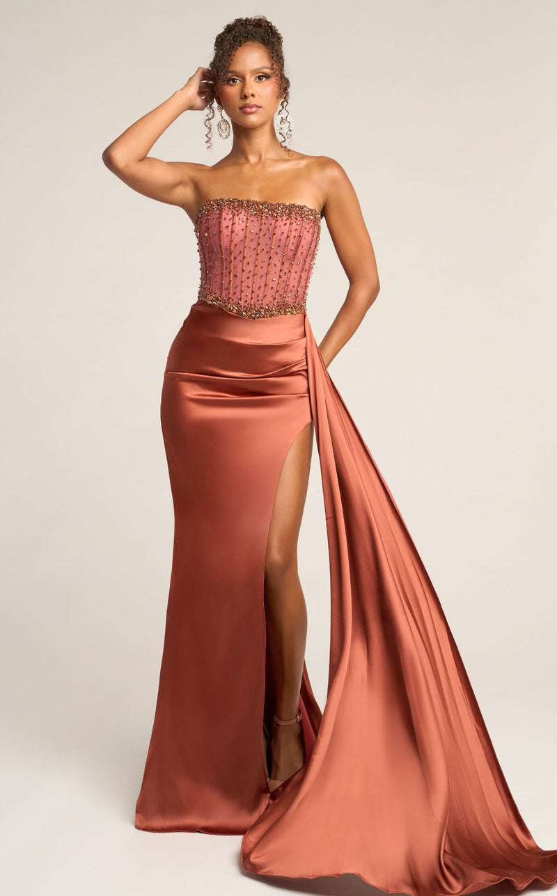 Prom Dresses Corset Beaded Formal Long Prom Dress Bronze
