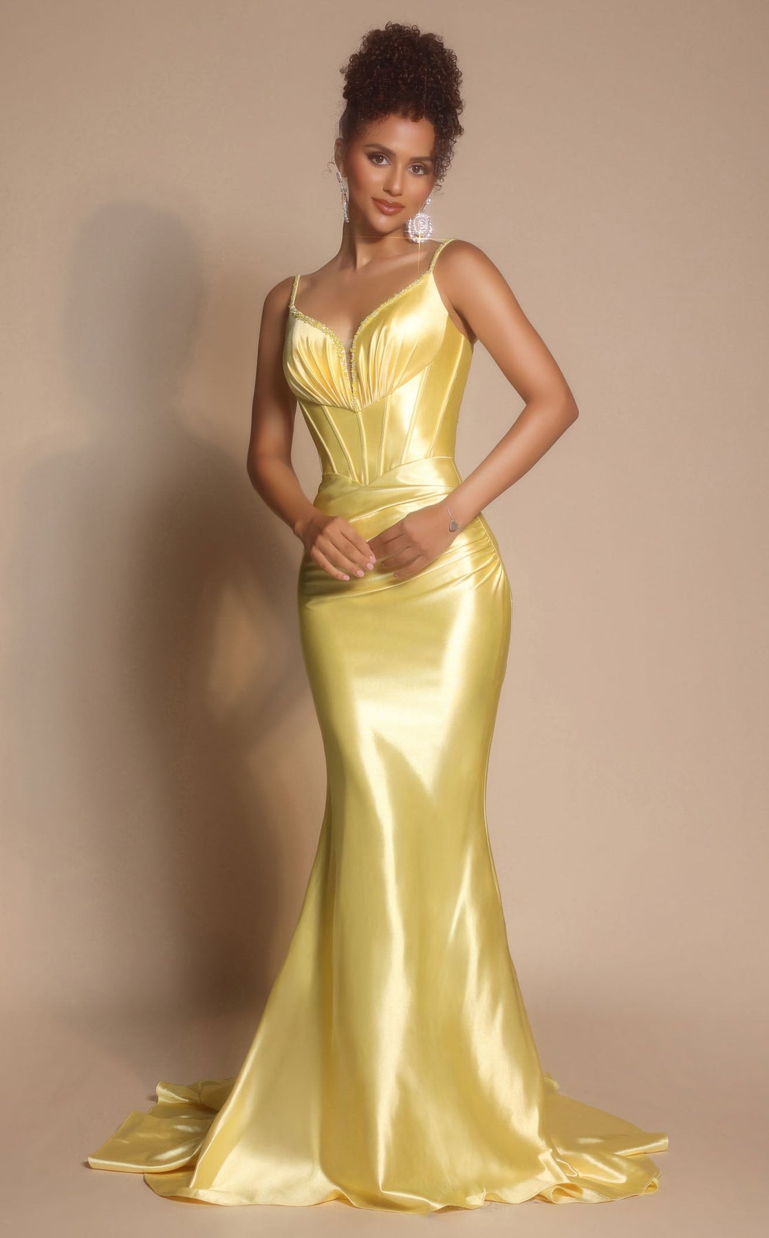 Prom Dresses Long Formal Mermaid Metallic Beaded Prom Dress Portia and Scarlett XO042 Yellow