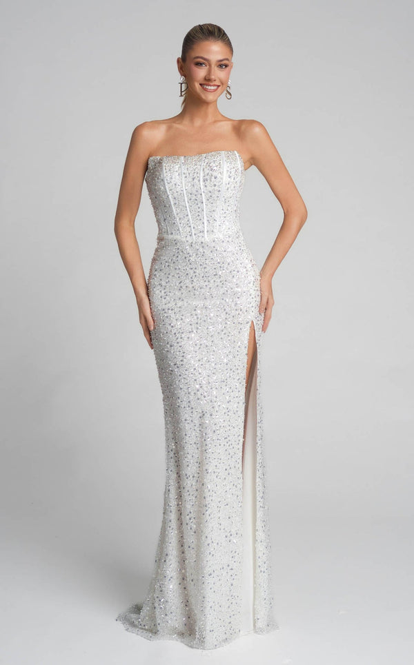 Long Sequin Beaded Glitter Wedding Dress Portia and Scarlett XO054