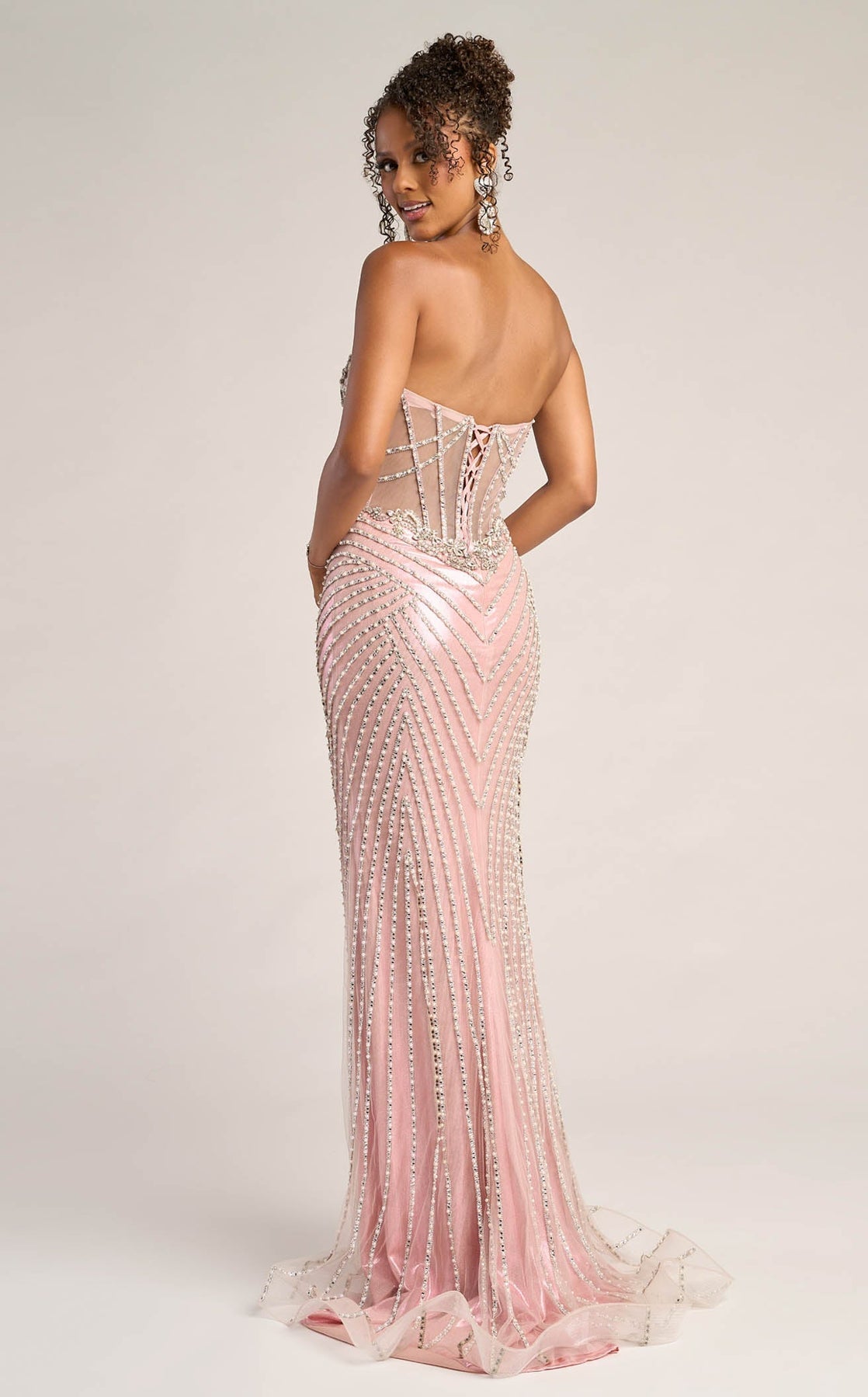 Strapless Long Beaded Prom Gown by Portia and Scarlett XO057 in Apricot