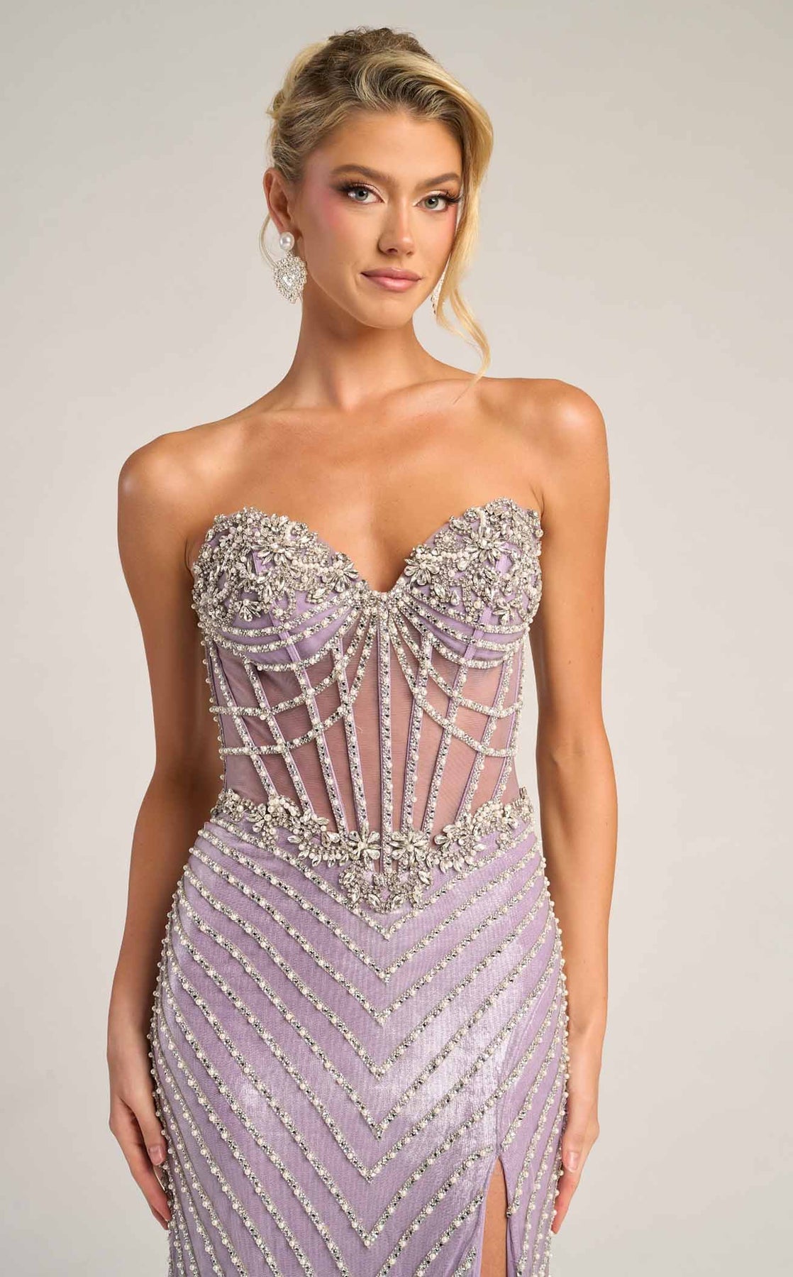 Strapless Long Beaded Prom Gown by Portia and Scarlett XO057 in Lavender