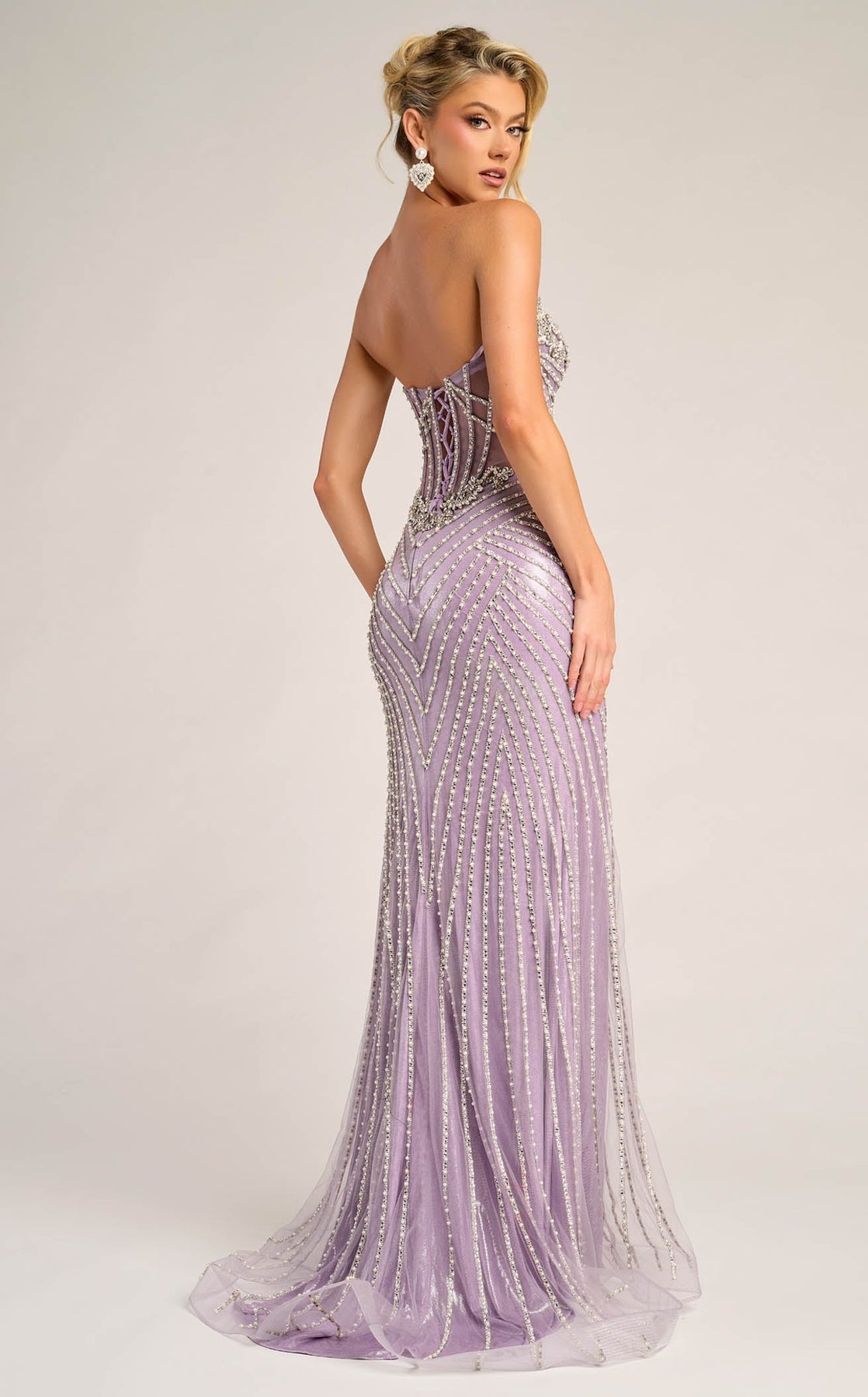 Strapless Long Beaded Prom Gown by Portia and Scarlett XO057 in Lavender