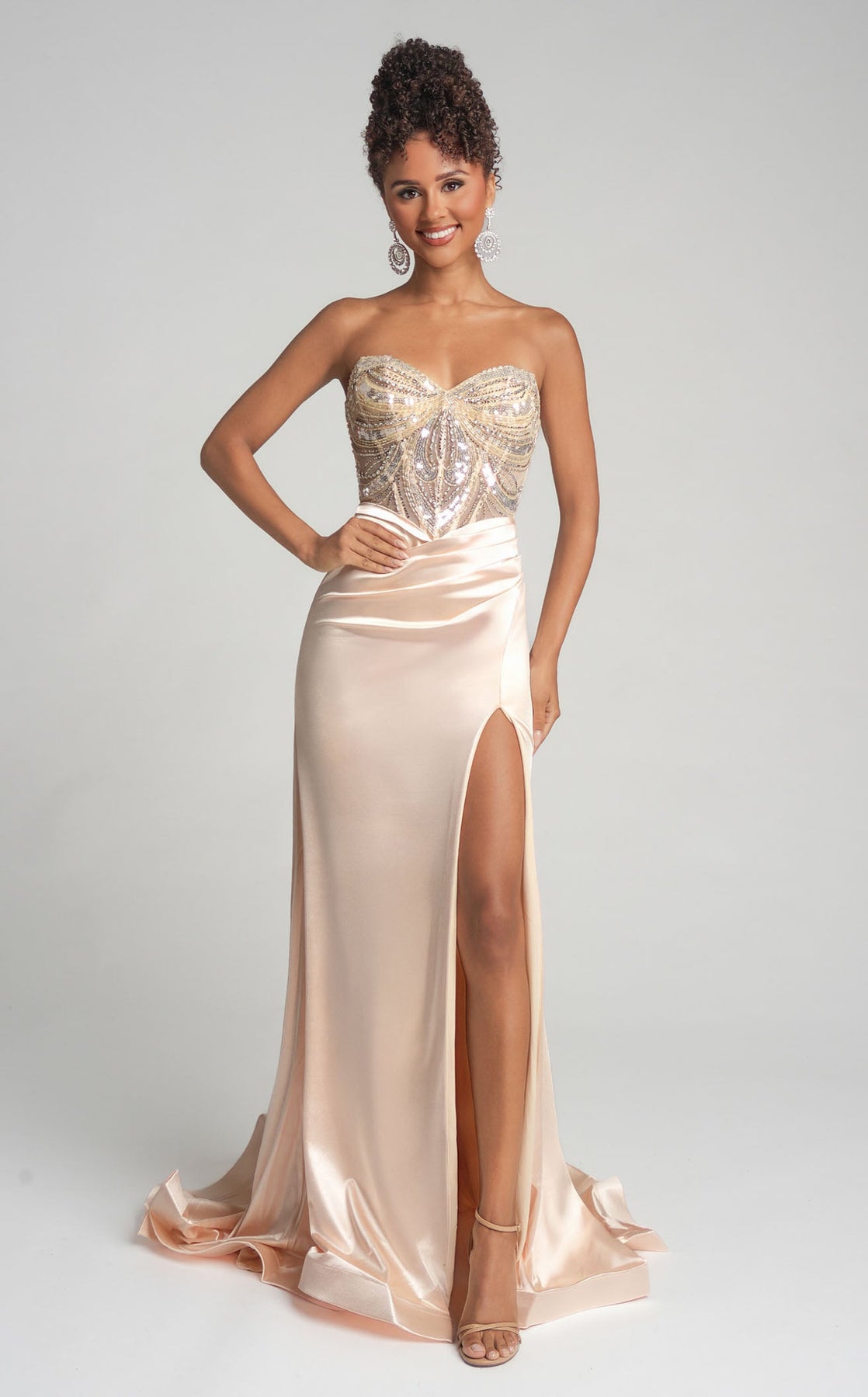 Prom Dresses Long Formal Slit Beaded Prom Dress Portia and Scarlett XO065 Cream