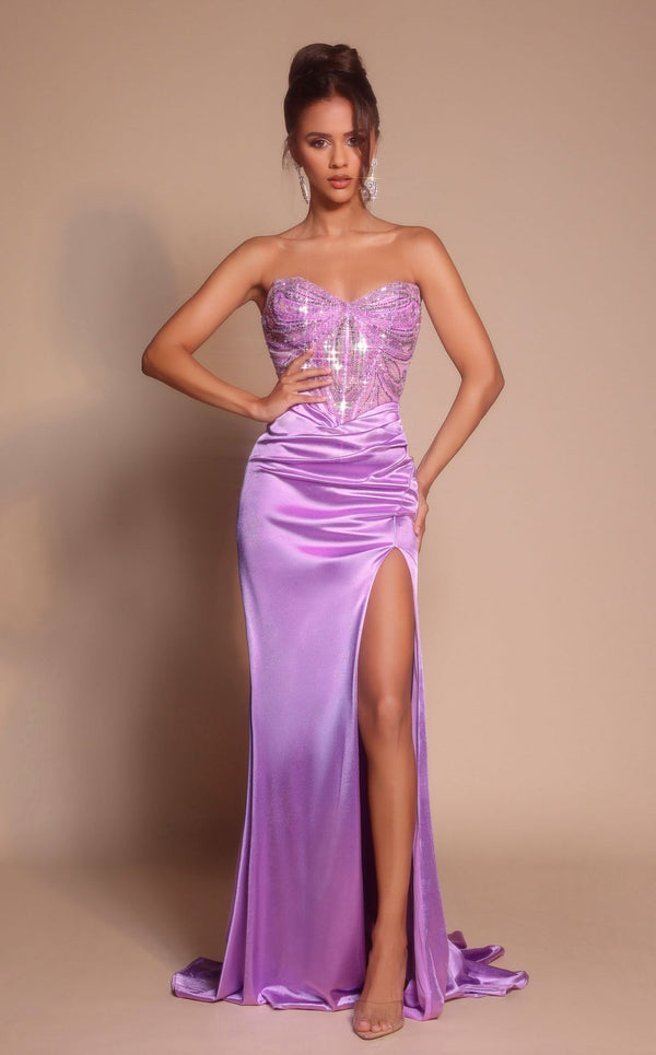 Long Formal Slit Beaded Prom Dress Portia and Scarlett XO065