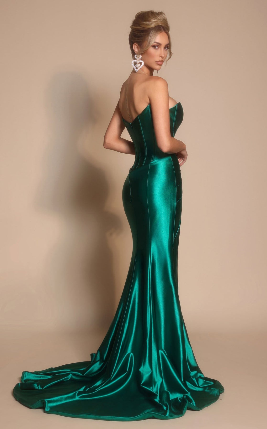 Prom Dresses Long Formal Fitted Pleated Slit Prom Dress Portia and Scarlett XO071 Emerald