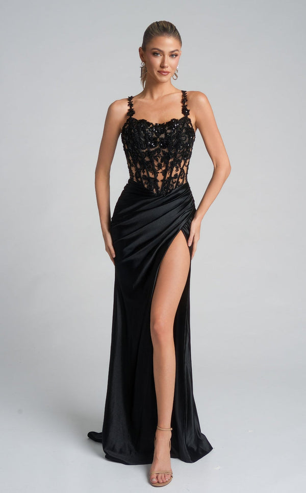 Portia and Scarlett XO119 Lace Long Formal Fitted Prom Dress
