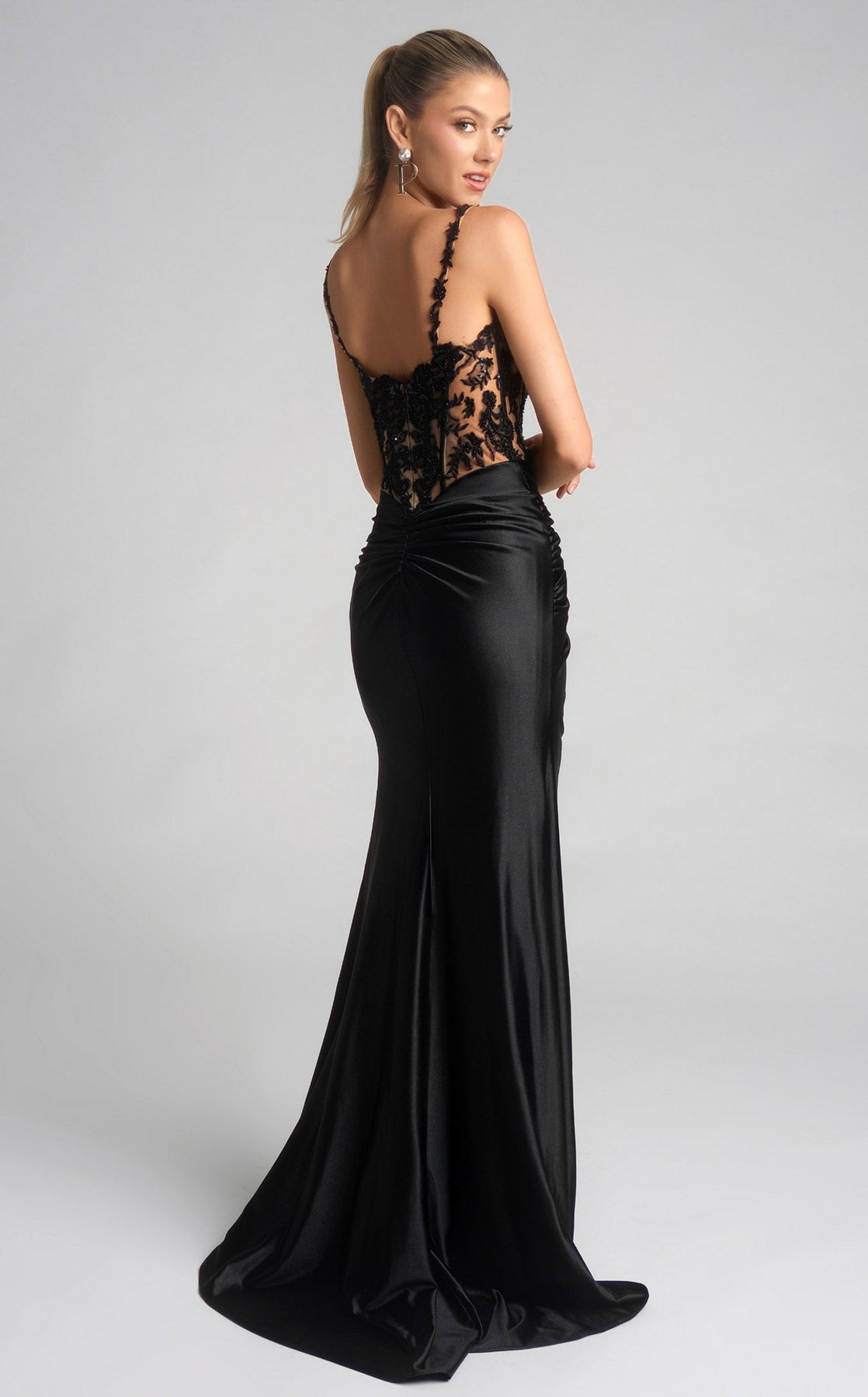 Prom Dresses Lace Long Formal Floral Prom Dress Black