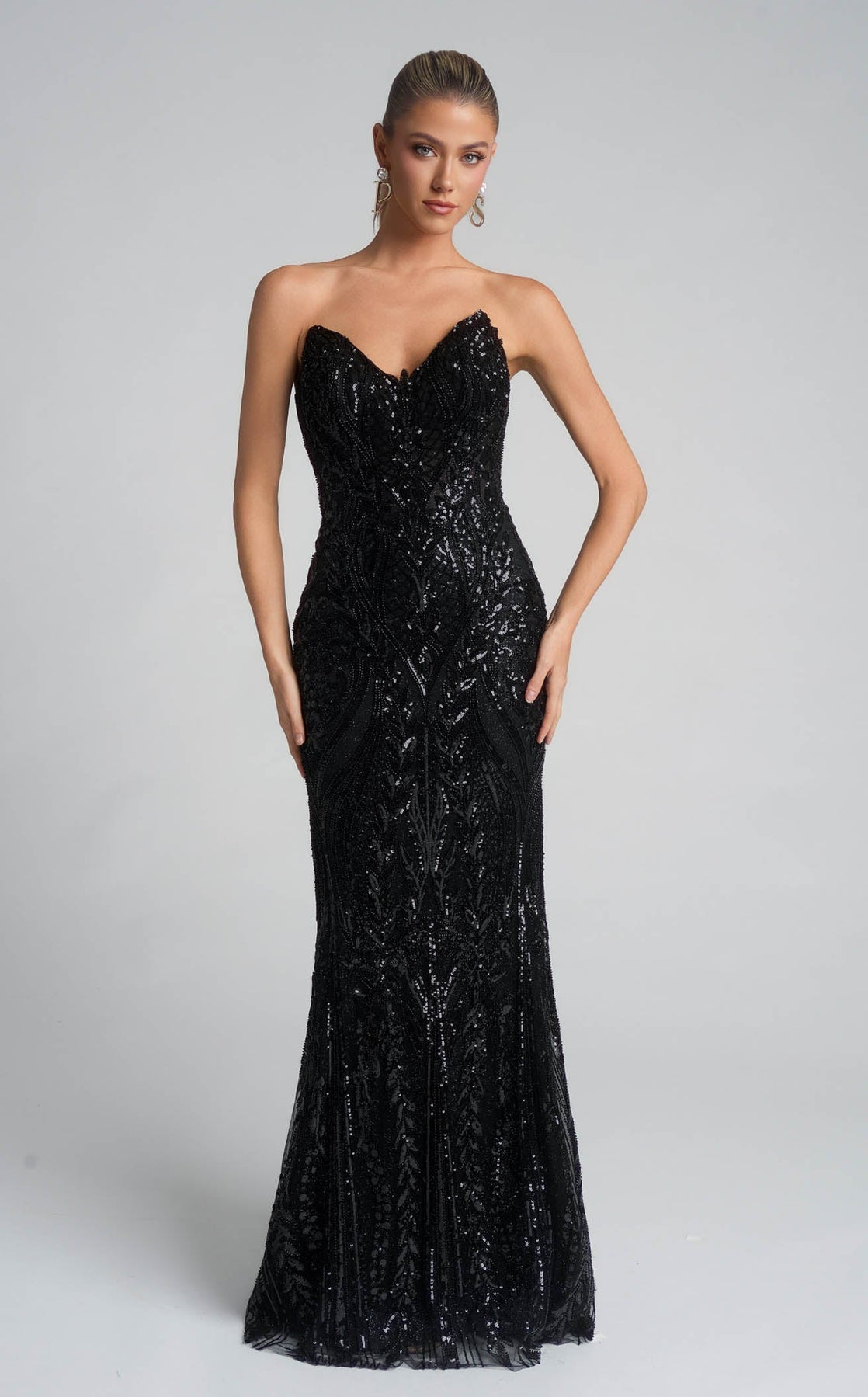 Strapless Long Sequin Prom Dress by Portia and Scarlett XO134 in Black