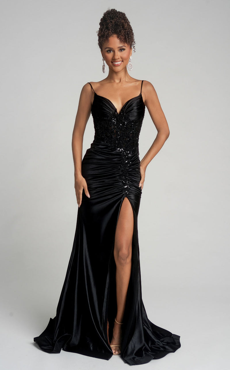 Prom Dresses Long Formal Beaded Lace Applique Prom Dress Portia and Scarlett XO168 Black