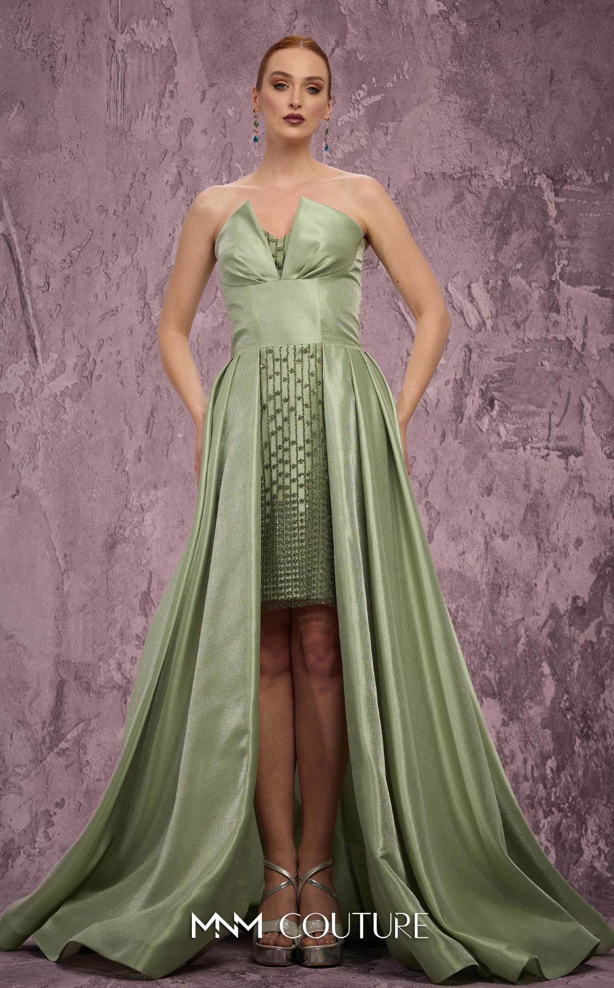 Strapless High Low Satin Prom Dress by MNM Couture Q2024 in Green