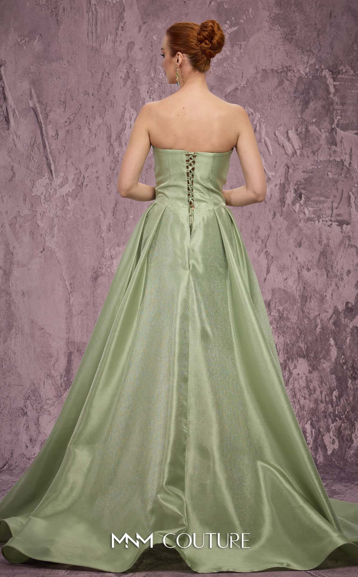 Strapless High Low Satin Prom Dress by MNM Couture Q2024 in Green