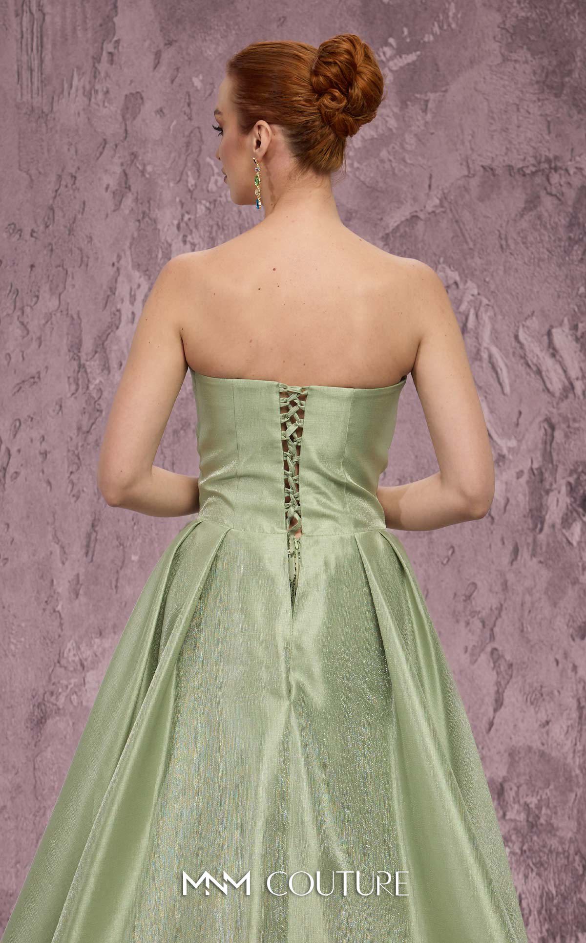 Strapless High Low Satin Prom Dress by MNM Couture Q2024 in Green