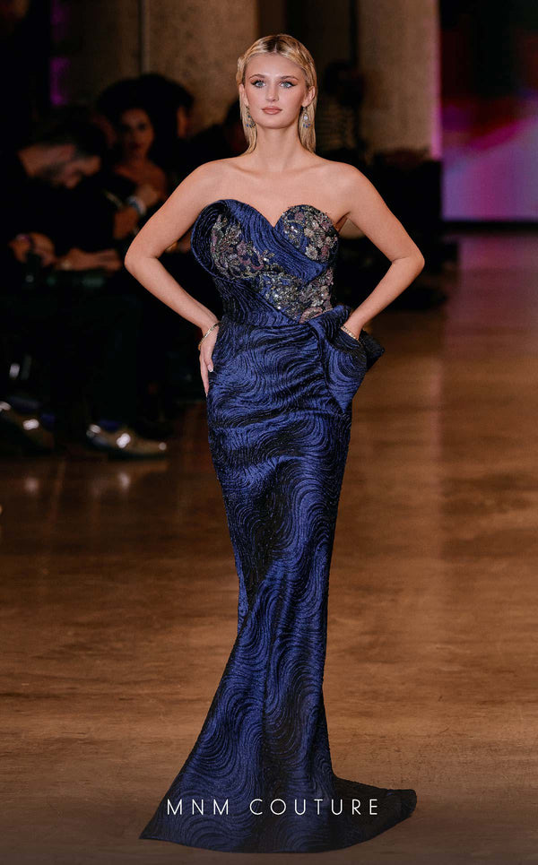 Strapless Long Textured Evening Gown by MNM Couture Q2908