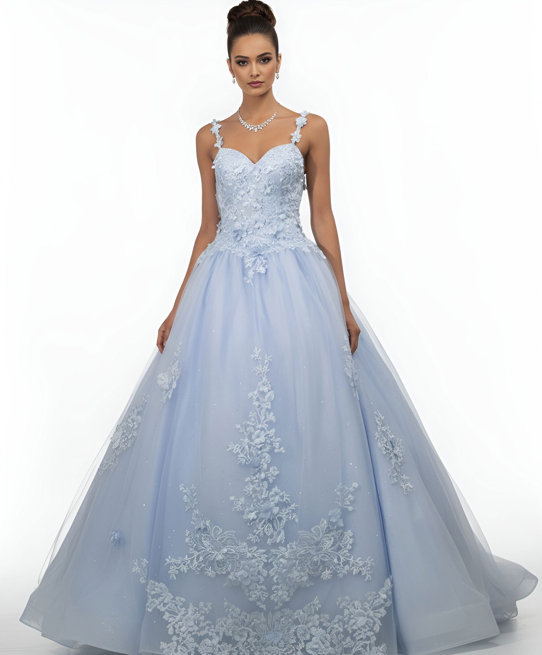Quinceniera Dresses Long Floral Applique Quinceanera Dress Jovani Q39393 Light Blue