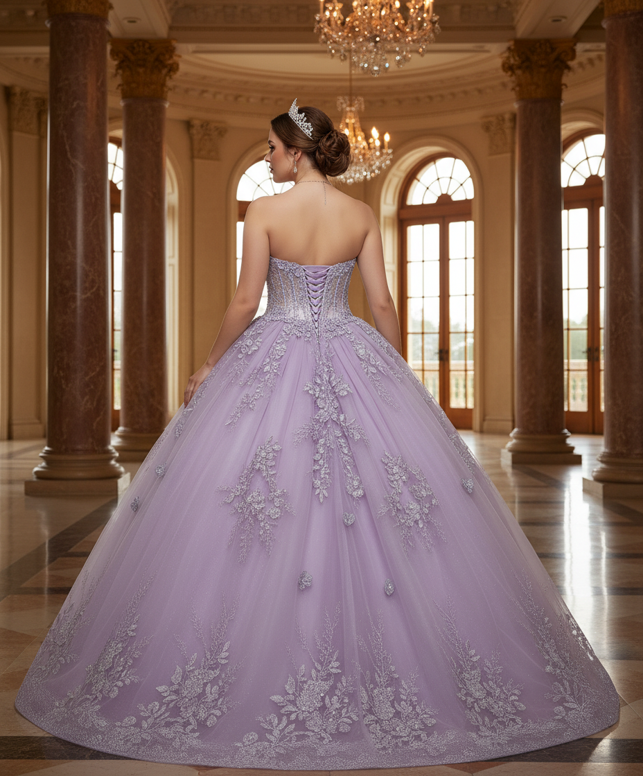 Quinceniera Dresses Ball Gown Lace Applique Floral Long Quinceanera Dress Jovani Q43812 Lavender