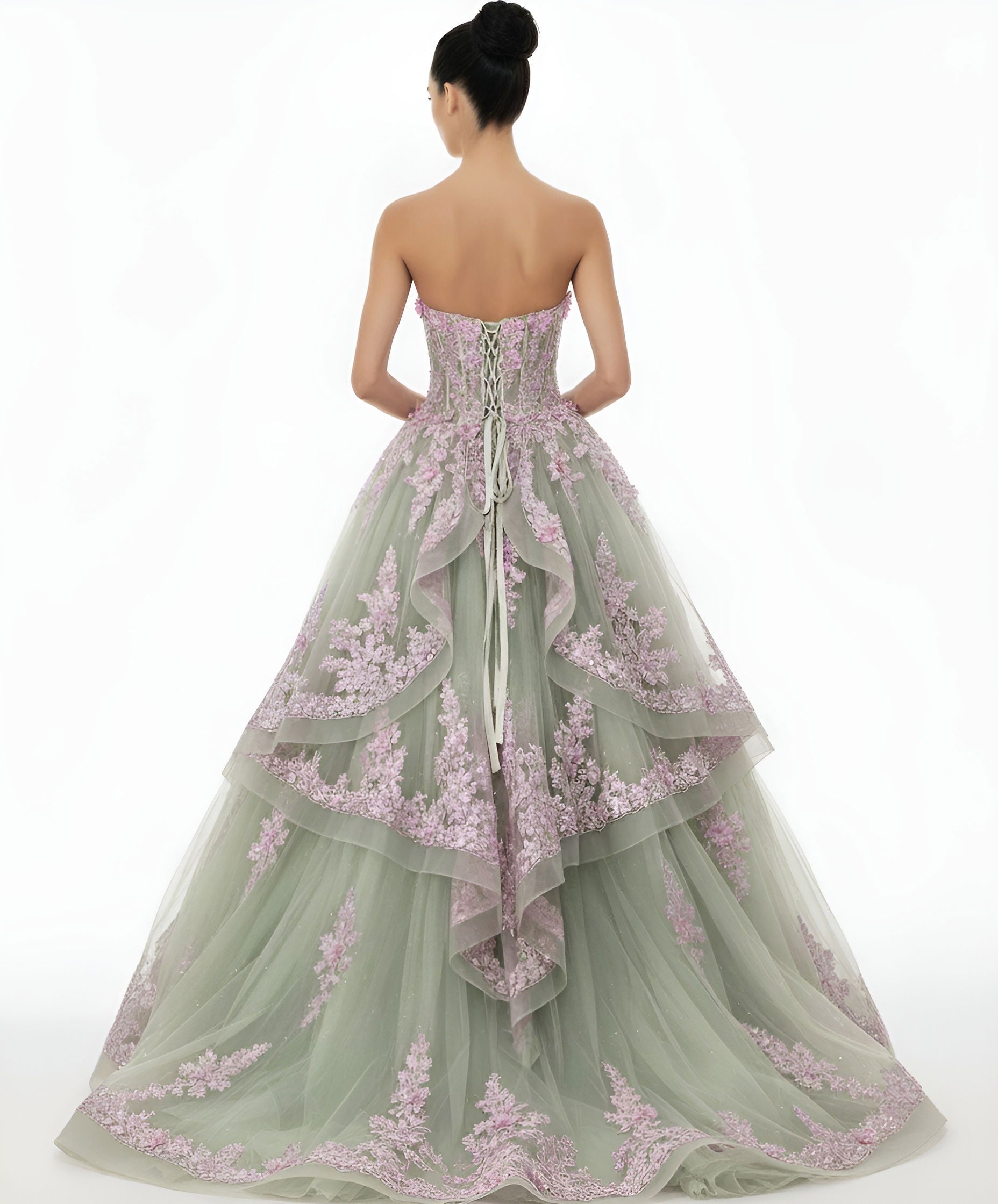 Quinceniera Dresses Long Floral Applique Ball Gown Quinceanera Dress Jovani Q45685 Sage/Lilac