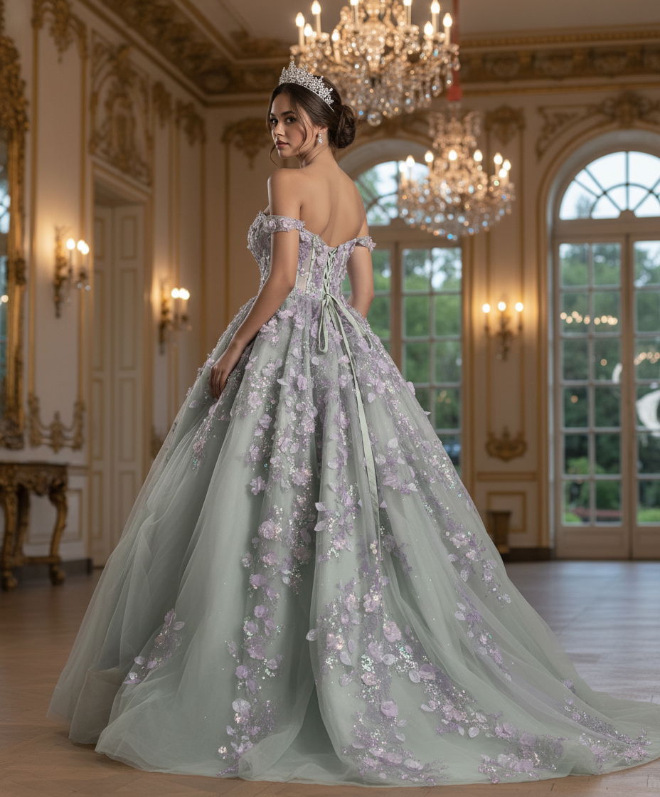 Quinceniera Dresses Long Ball Gown 3D Floral Applique Beaded Corset Quinceanera Dress Jovani Q46665 Sage