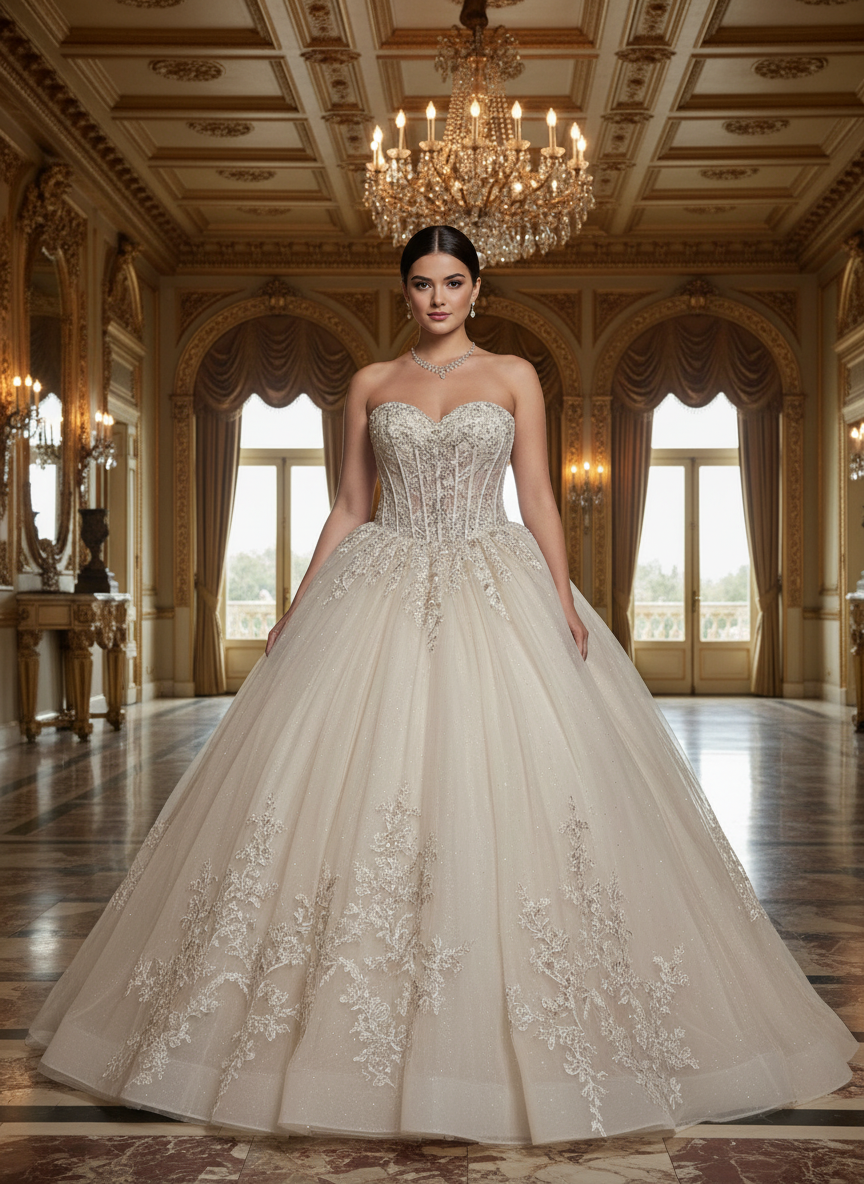 Quinceniera Dresses Lace Applique Corset Ball Gown Beaded Long Quinceanera Dress Jovani Q47374 Light Champagne