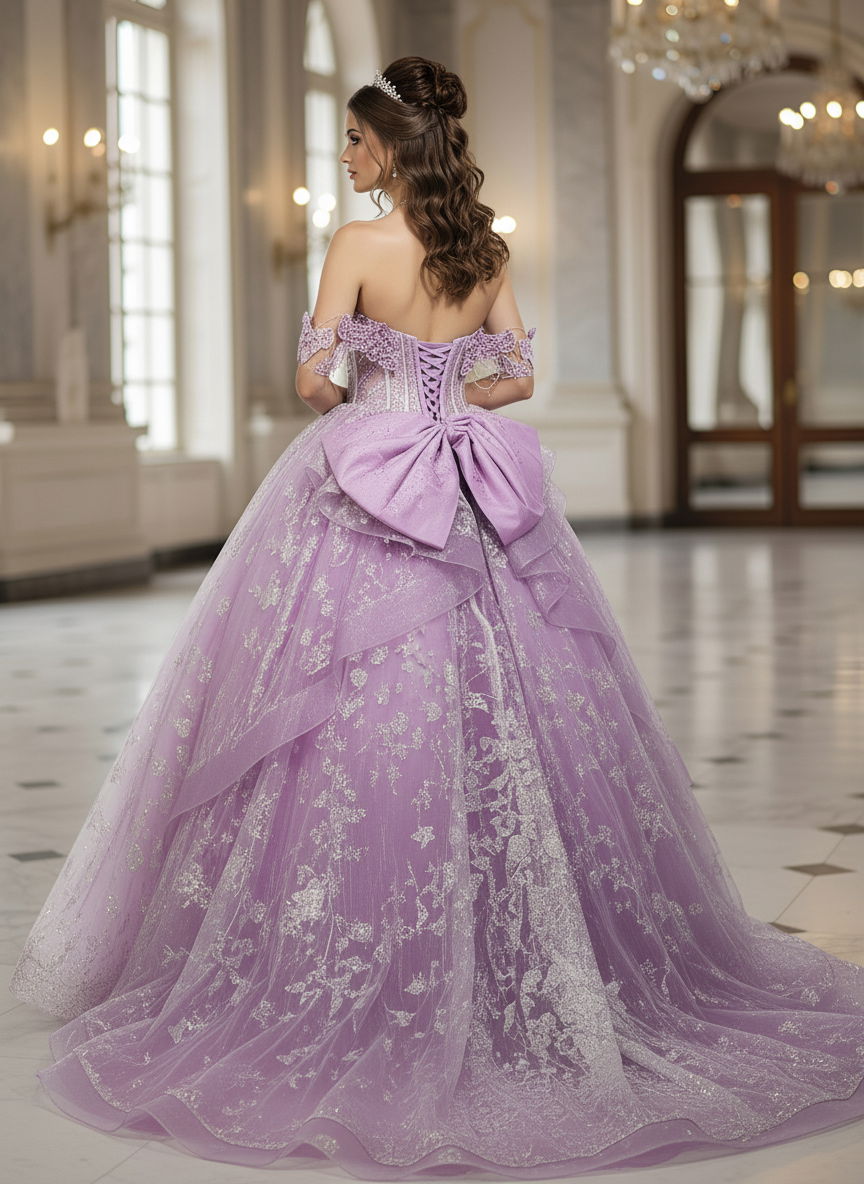 Quinceniera Dresses 3D Floral Applique Long Ball Gown Corset Quinceanera Dress Jovani Q48441 Lilac